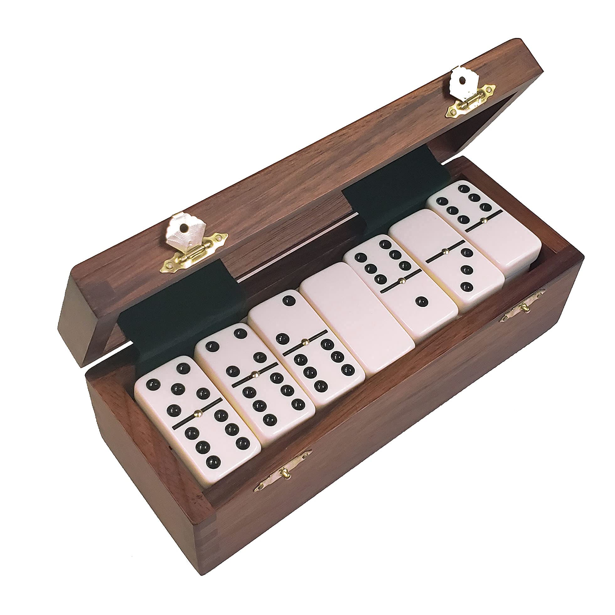 Domino Double Six Creamy Blush Jumbo Tournament Professional Size with Spinners in Dovetail Sheesham Wood Box