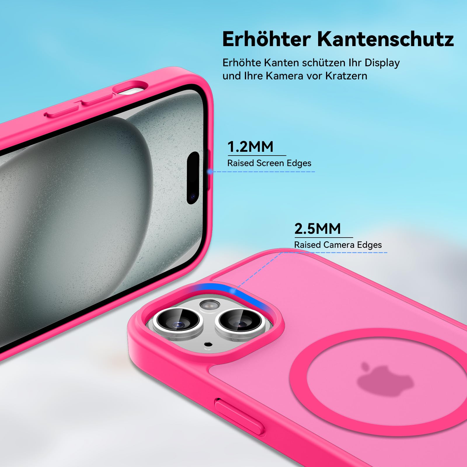 Opkiegrn Cover Magnetica iPhone 13/14 / 15 / 16e, Compatibile con MagSafe, Protezione Antiurto di Livello Militare, Custodia Traslucida Acrilico Posteriore Protettiva Sottile Case, Rosa