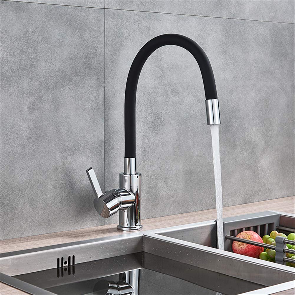 Rubinetto per lavello Cucina Bagno, Ottone Cromato Rubinetto per lavello da Cucina Nero Gomma Flessibile Miscelatore per Acqua Calda e Fredda Rubinetto Rotazione Rubinetto per Cucina/Verde Comfortable