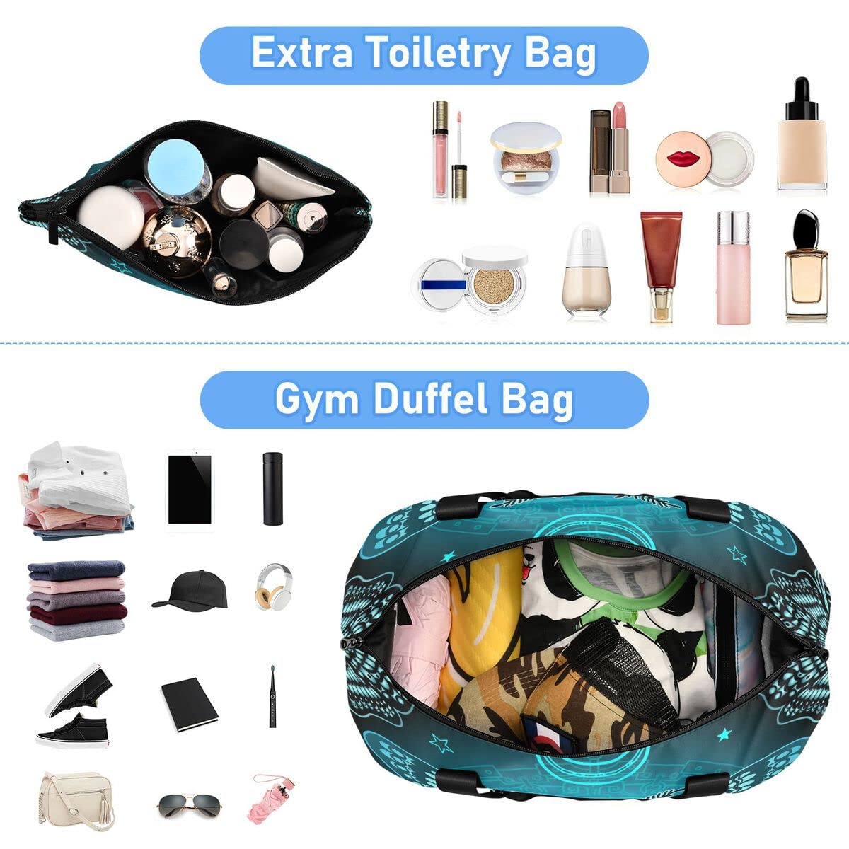 Travel Duffel Tote Bag Butterfly Skull Boho Sports Duffel Bag with Wet Pocket Weekender Overnight Bag for Women Men Gym Bag, Carry On Bag Hospital Bag for Labor and Delivery