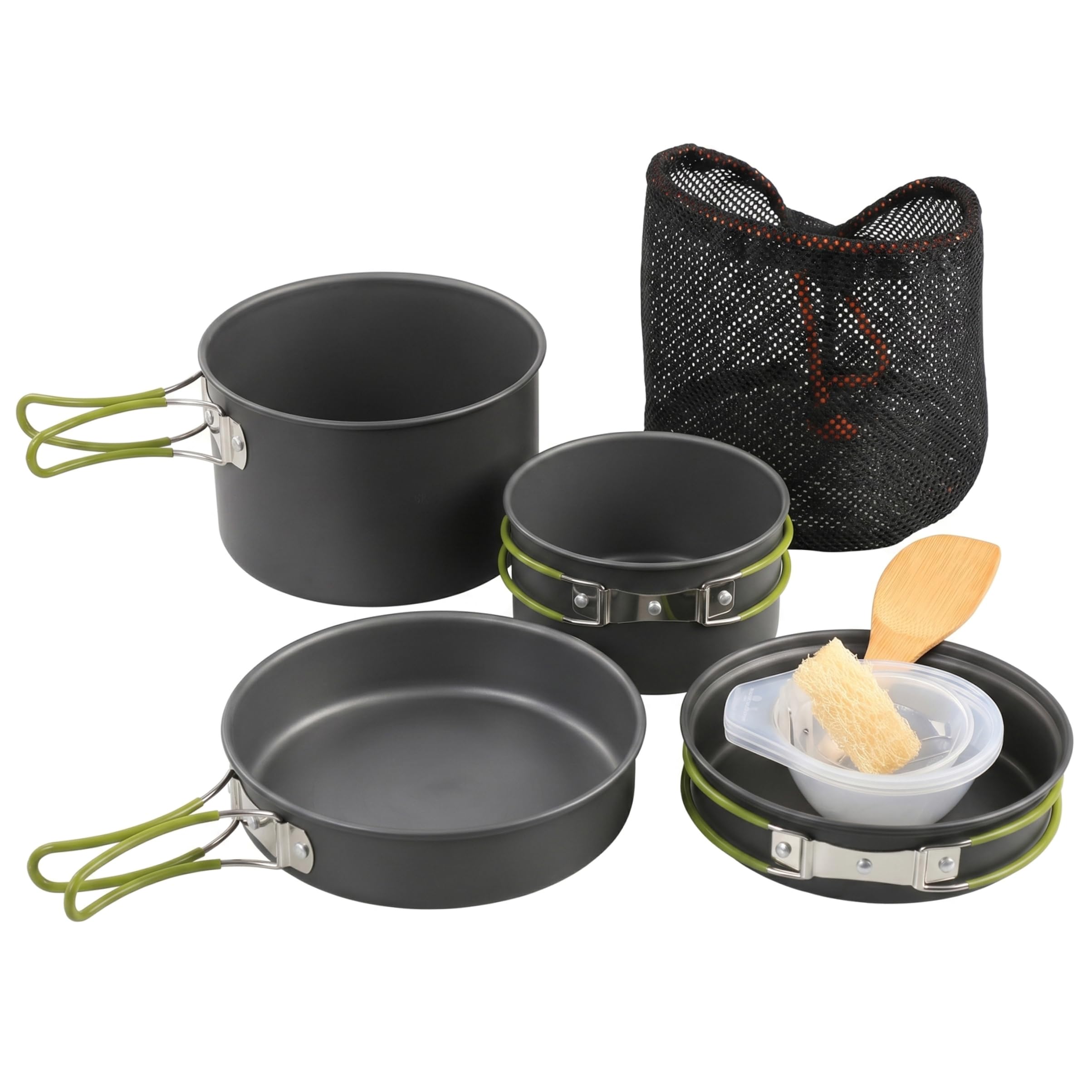 Juego de Cocina portátil para Camping para 2-3 Personas ollas y sartenes de Aluminio Ligero con Asas Plegables para Senderismo Picnic Pesca y Actividades al Aire Libre.