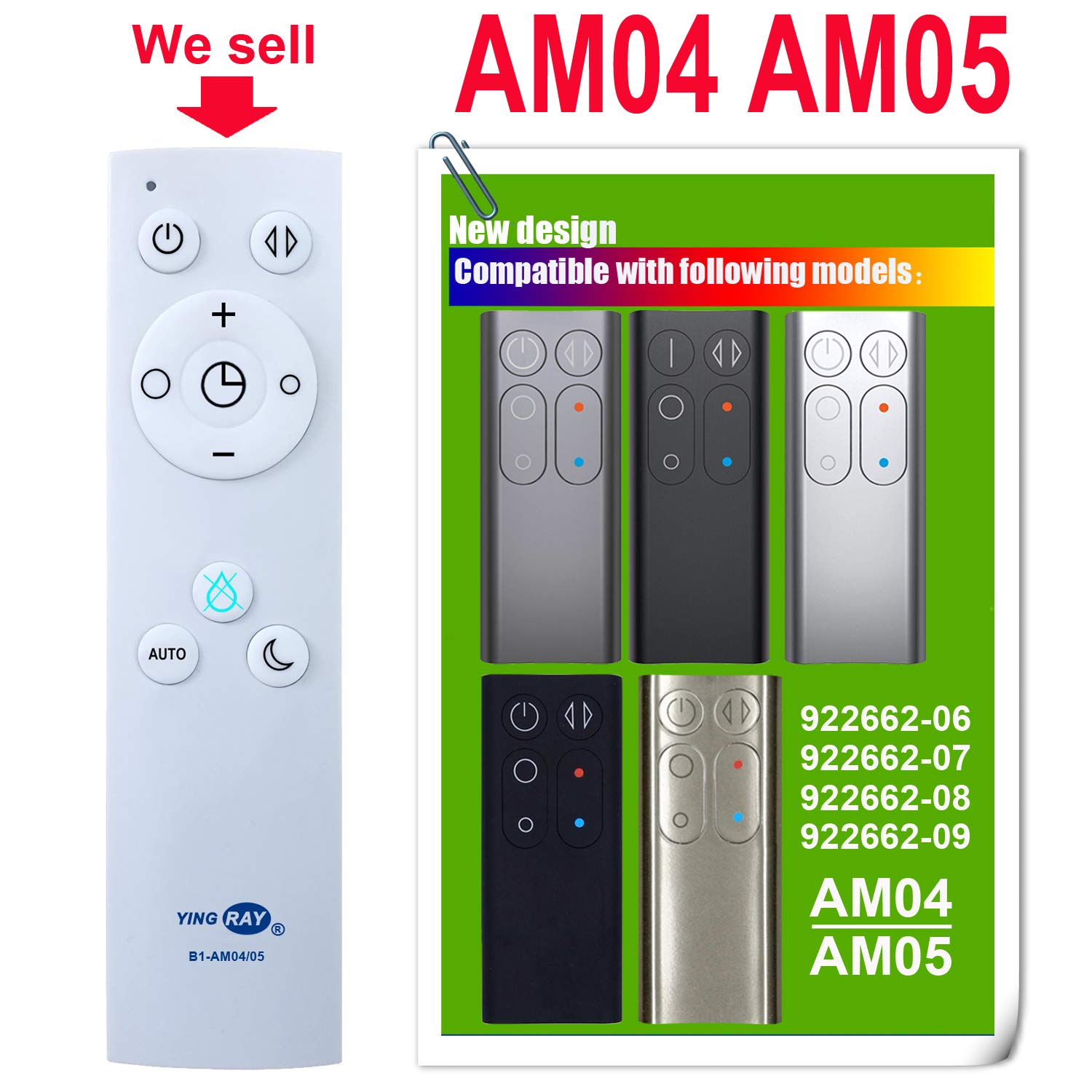 YING RAY (B1-AM04/05) Replacement Dyson Fan Heater Remote Control 922662-06 922662-07 922662-08 922662-09 for Dyson AM04 AM05 Hot+Cool Fan Heater
