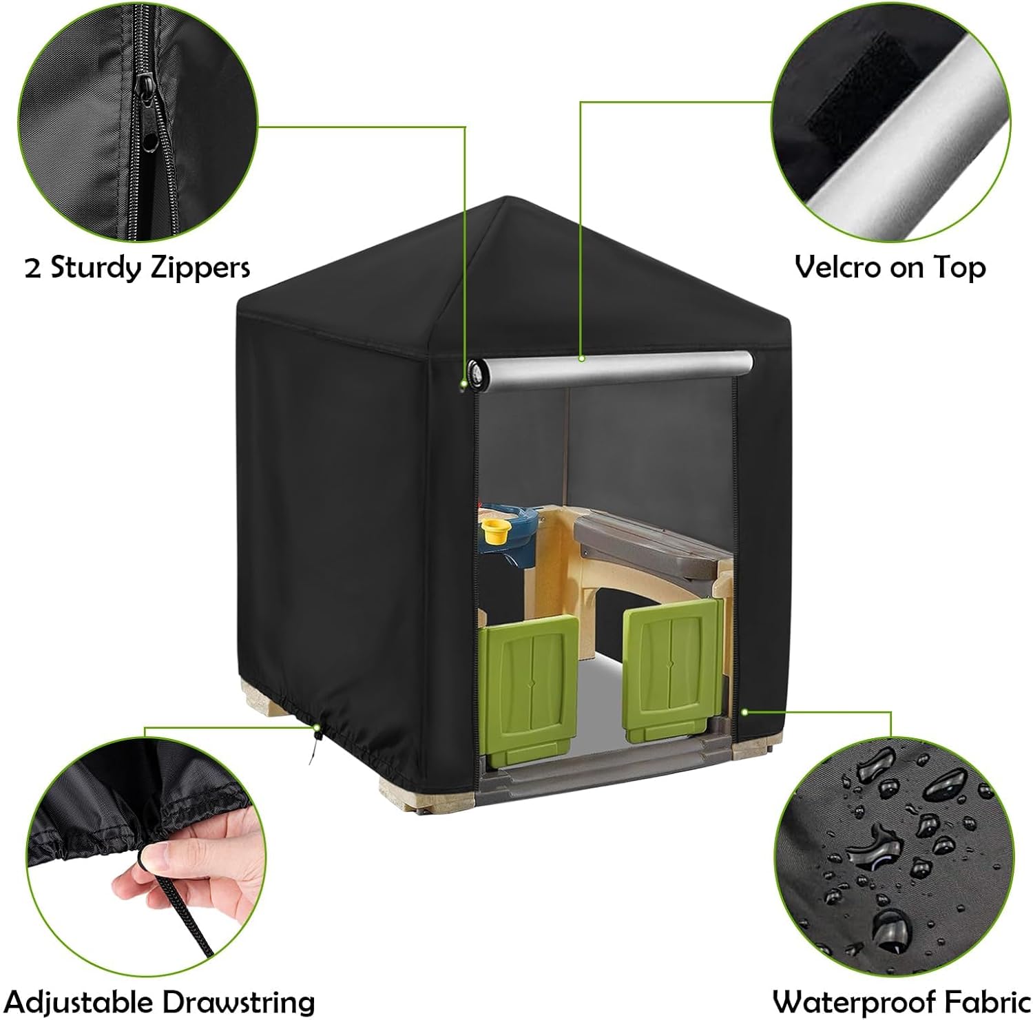 Outdoor Playhouse Cover for Step2 Playhouse,Waterproof Kids Outside Play house Cover Outdoor Play Houses Covers for Kids - 56"L×56"W×60"H, Black