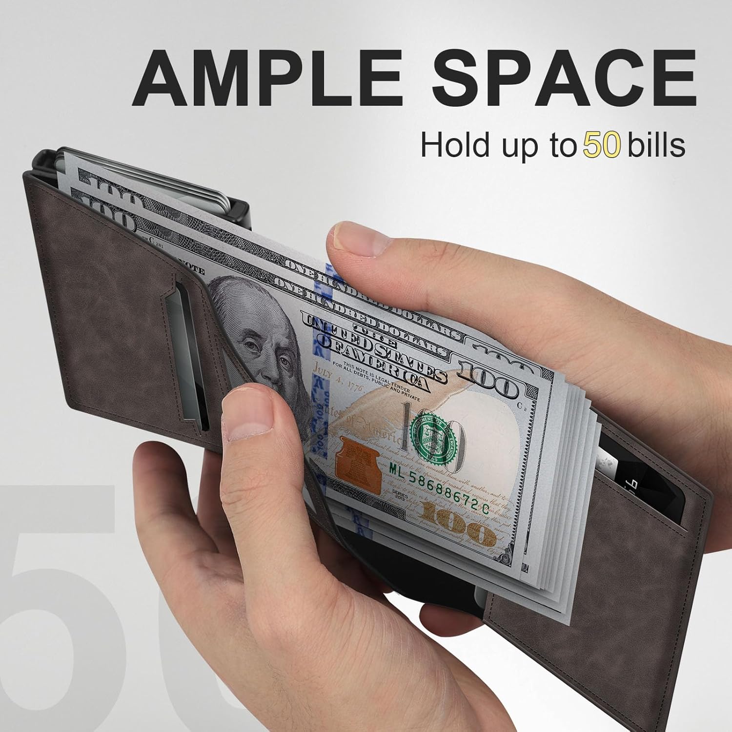 GAOCHALE Wallet for Men Pop up Card Holder, Smart, Slim, Minimalist Design for Front Pocket, Premium RFID Blocking, 10-14 Card Capacity | ID Window | Cash Slot(Gradient Dark Brown) - Image 7