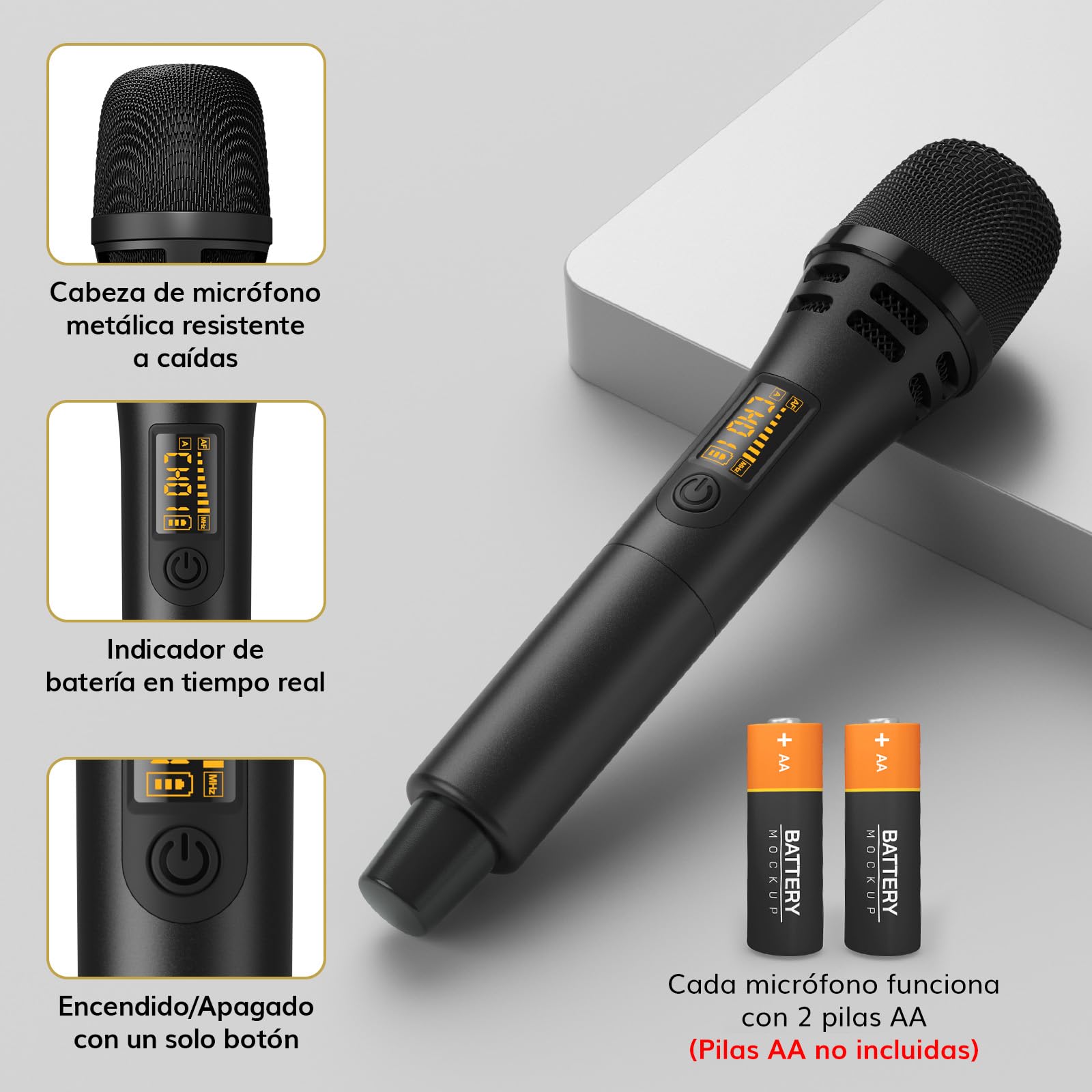 TONOR Micrófono Inalámbrico, Dual Mic UHF Sistema de Micrófono Dinámico de Mano con Receptor, Compatible con Amplificador, Sistema PA,para Karaoke Domestico/Boda/DJ/Fiesta/Iglesia,60M, Negro,TW350