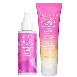 Pacifica Beauty Pineapple Curls Curl Cream & Refresher Mist Set for Curly & Coily Hair - Defining Cream + Day 2 Curl Refresh Spray, Enhances Definition, Tames Frizz, Vegan & Cruelty-Free
