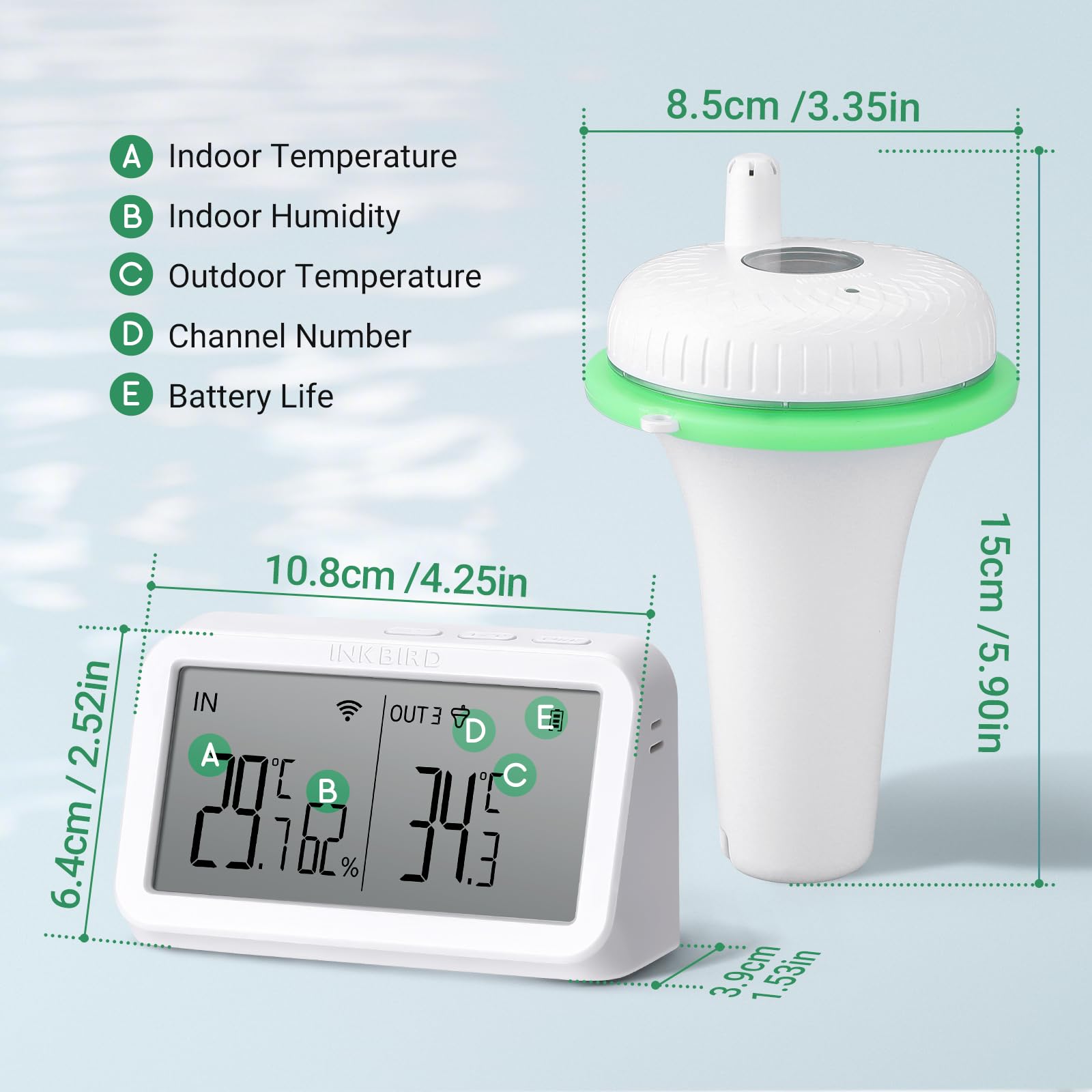 Inkbird Schwimmendes Pool thermometer mit IBS-M2 Wlan Gateway-Kombination, App Steuerung, 9 Kanal für Schwimmbad, Teich