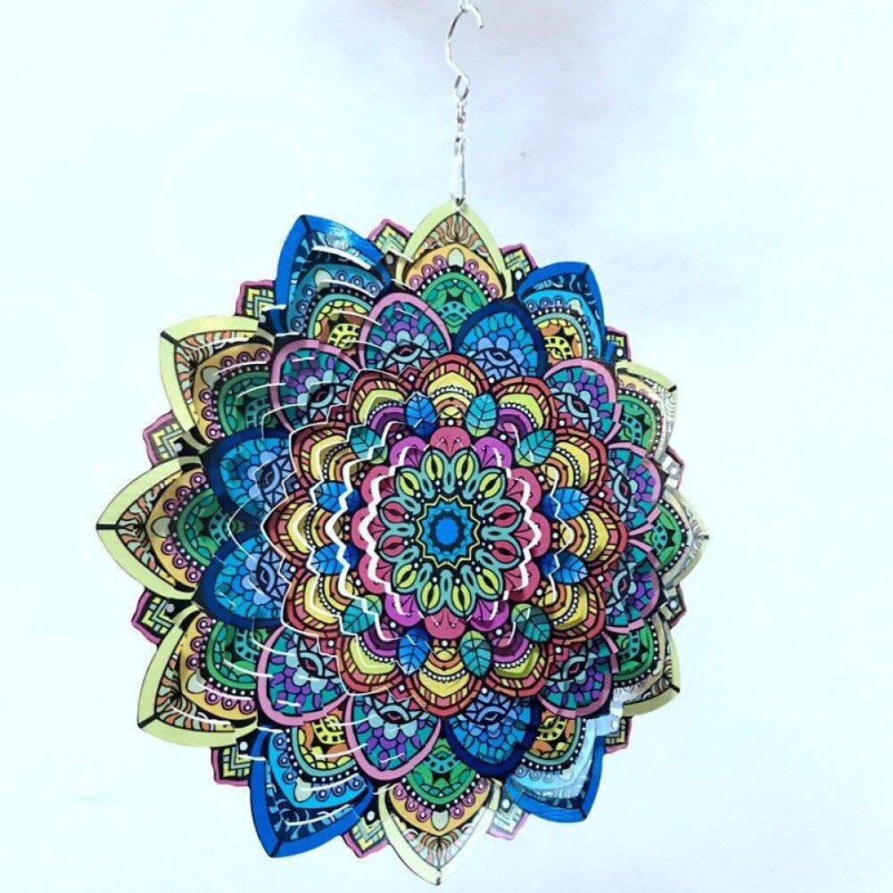 Wudaizhi Giravento Mandala Fiore Fortunato da 30 cm in Acciaio Inossidabile, Scultura da Giardino in Metallo, Regalo Valido, Appendere Giravento in Metallo per Decorazioni da Giardino