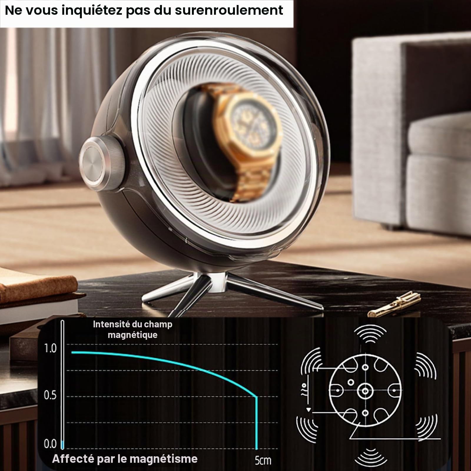 Remontoir Montre Automatique, Boîte de Montre Rotative, Boîte de Remontoir de Montre, Alimenté par Batterie Ou USB, Convient Aux Montres pour Femmes et Hommes(Brown)