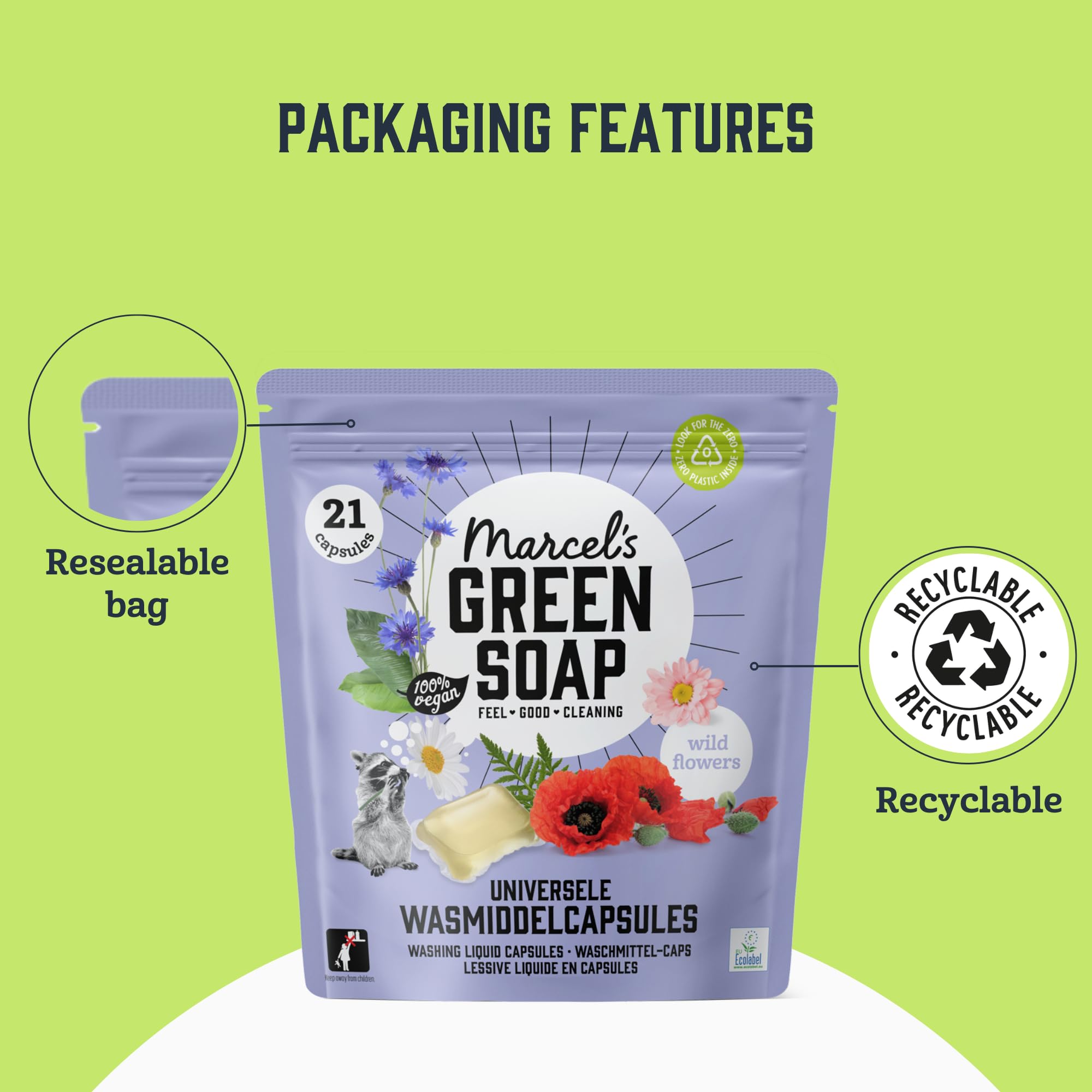 Marcel's Green Soap Kapsułki płynu do prania - Kapsułki z detergentem do prania - 99% biodegradowalne - 85% mniej plastiku - Możliwość recyklingu