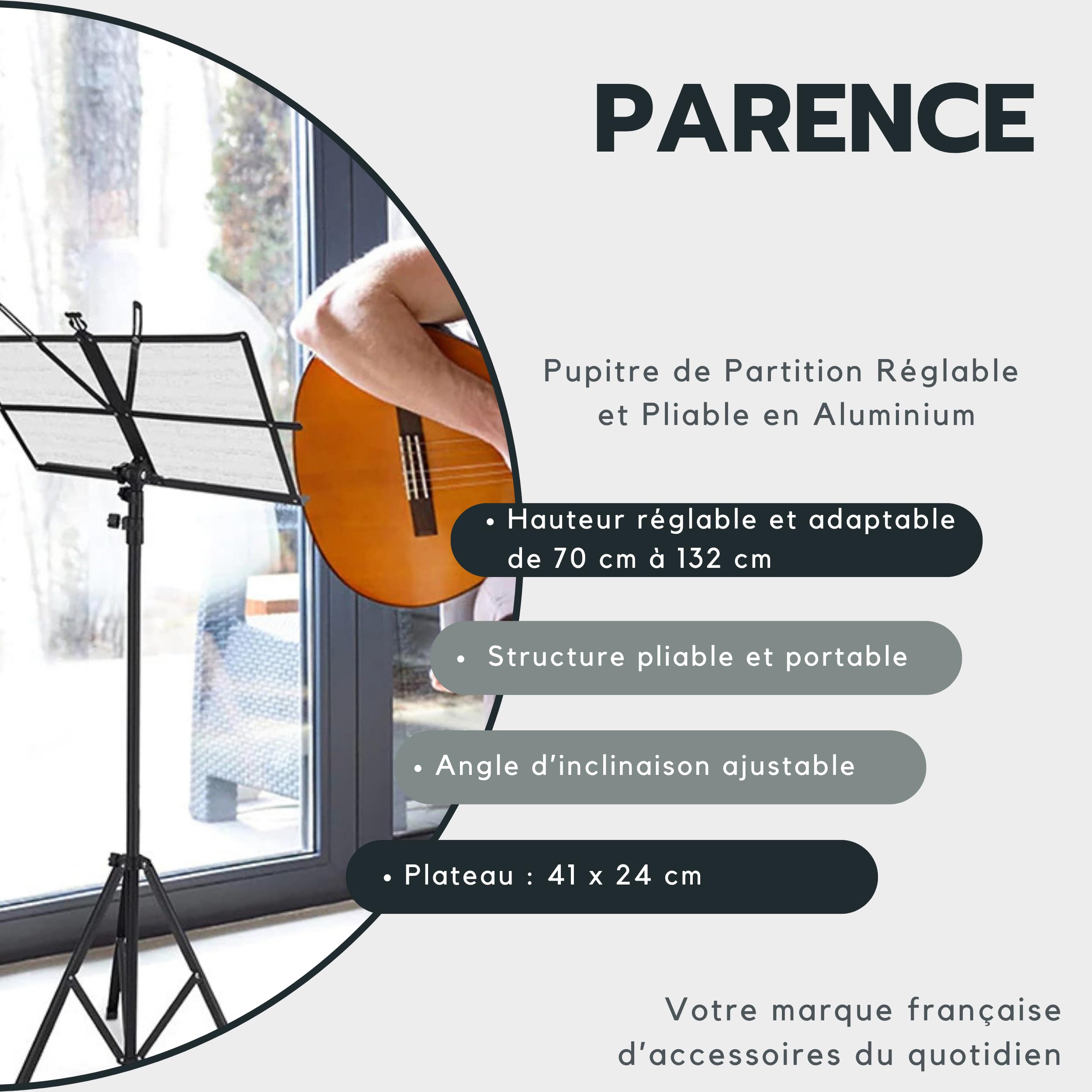 PARENCE Leggio in alluminio regolabile pieghevole Porta spartiti con borsa Altezza 132 cm