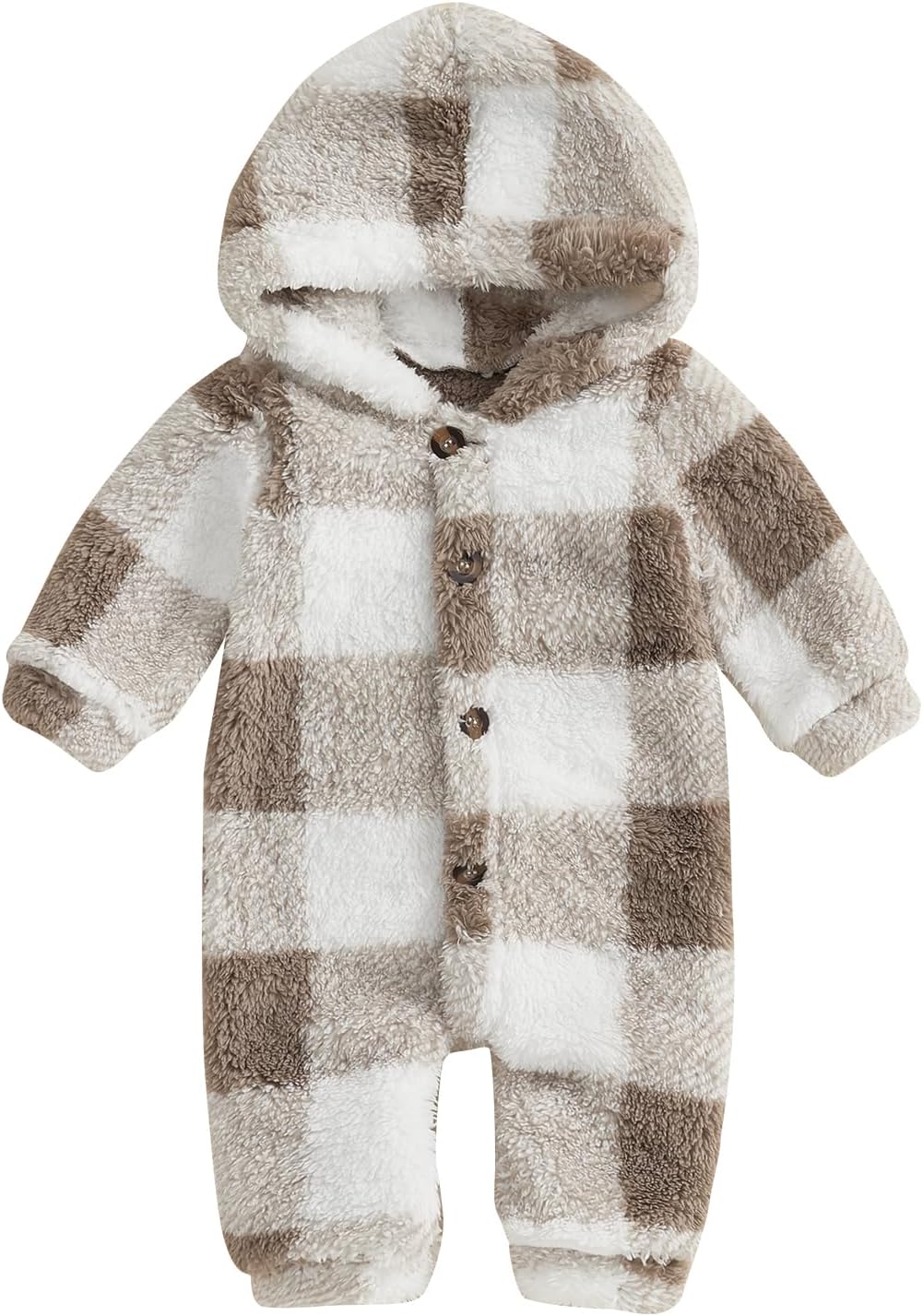 Baby Boy Girl Winter Clothes Checkered Hooded Jumpsuit Plush Fleece Zip-up Coat Newborn Infant Winter Suit