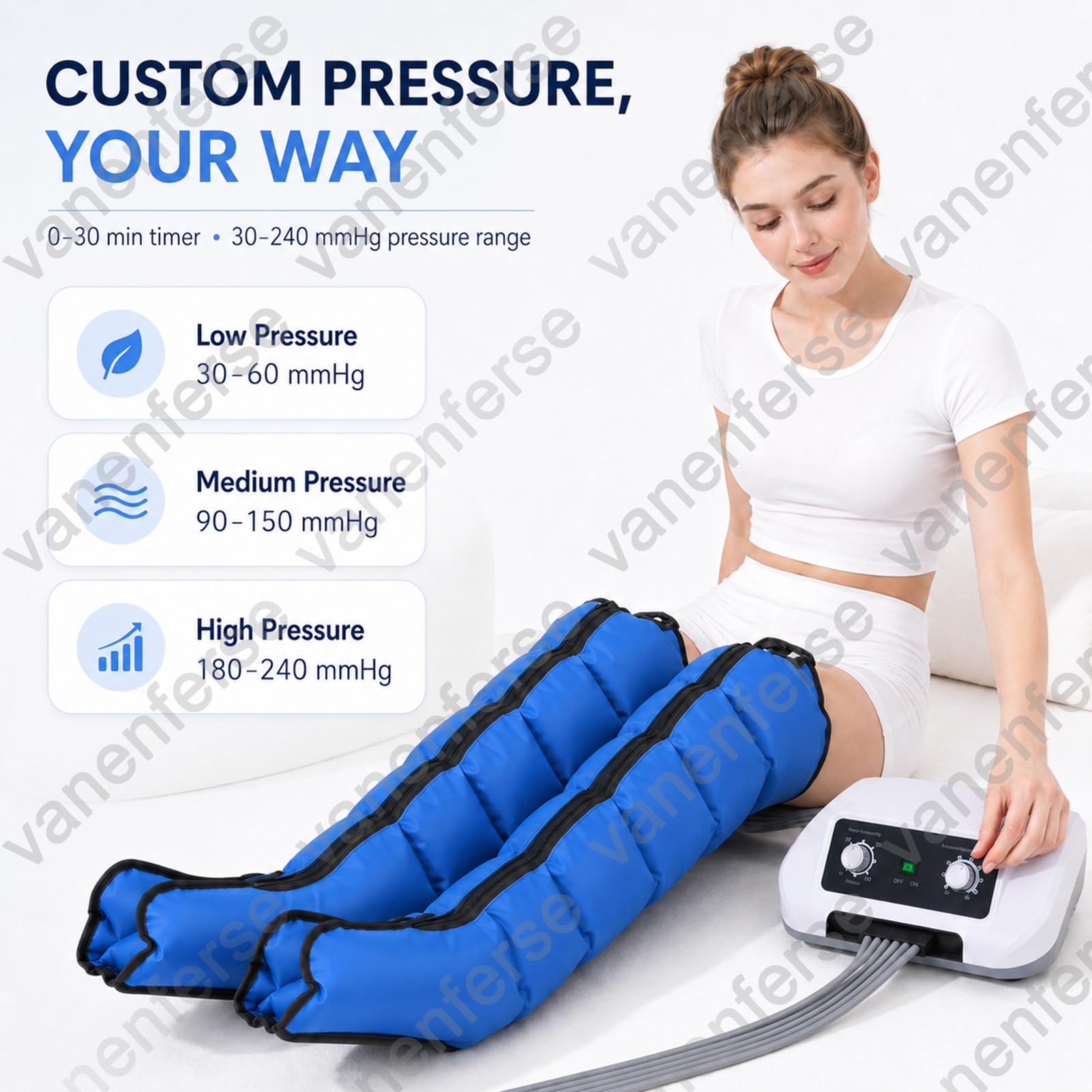 Botas Presoterapia Piernas Para Casa, 6 Cámaras | Maquina De Presoterapia Profesional Para Casa Piernas Y Abdomen, Drenaje Linfatico Circulación, 0–30 Min, 30–240 MmHg
