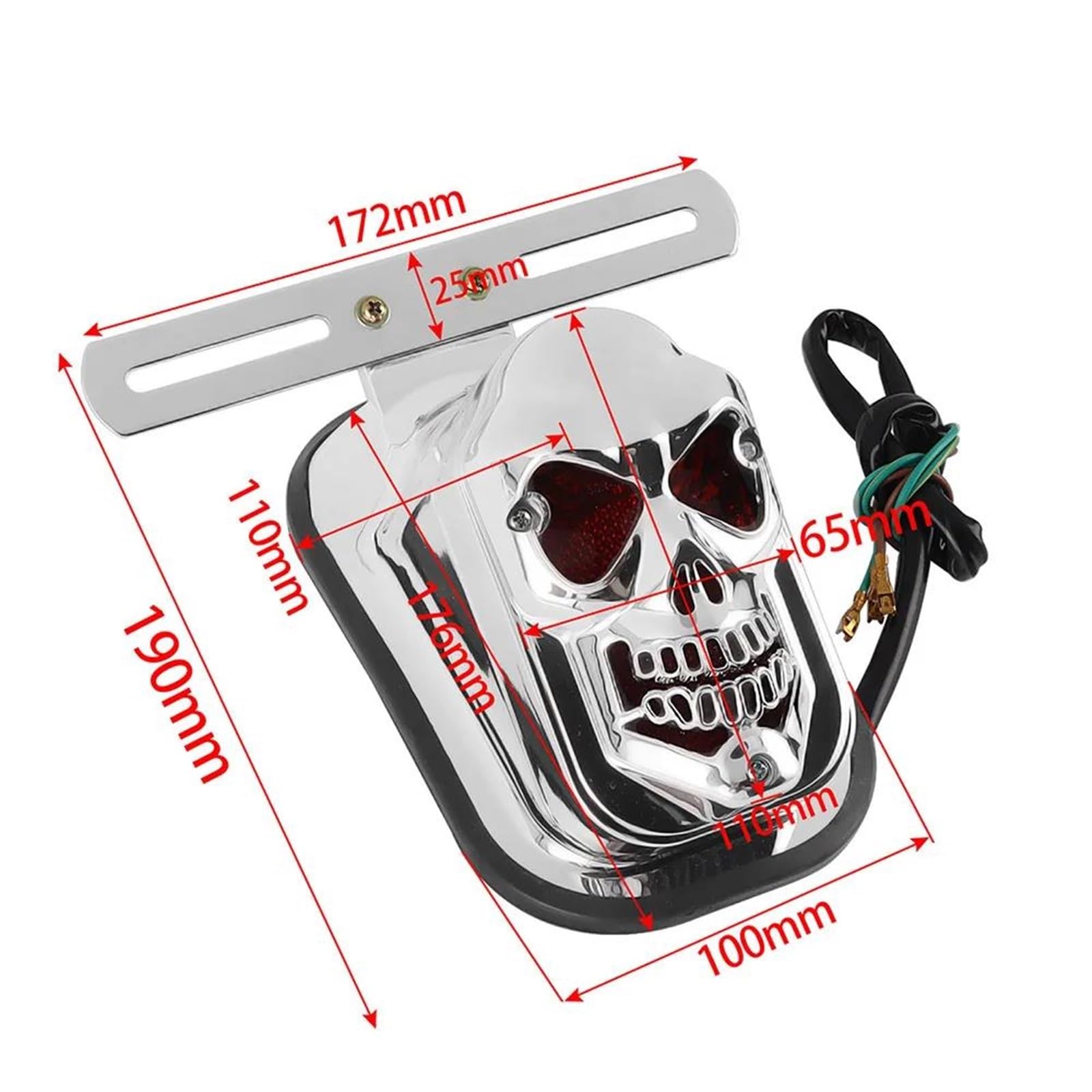 Moto Luce Luce Posteriore Per Motocicletta Con Teschio, Luce Freno, Targa, Per Suzuki Chopper, Per Cafe Racer, Fanale Posteriore Per Moto(Black)