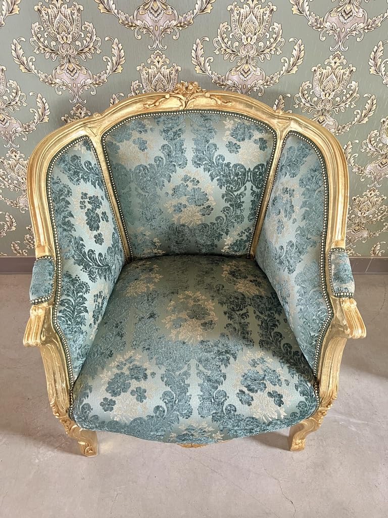 Krzesło w stylu francuskim Louis w stylu nostalgicznym, barokowym stylu, aksamitny turkus, fotel do salonu, wystroju domu, hotelu, salonu
