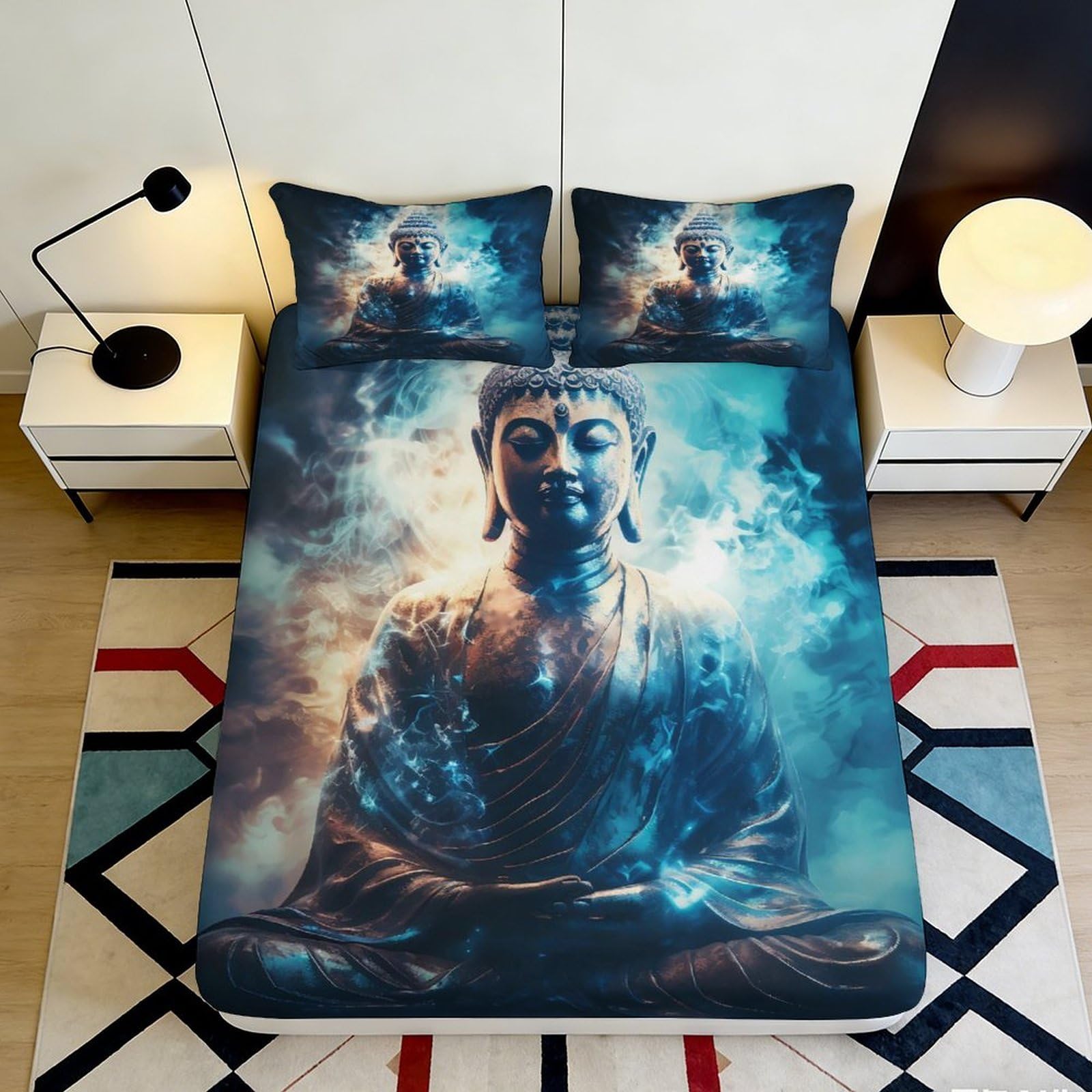 Jqzkxnhpbr Style-5 3D Printed Buddha Serenity Fitted Sheet Microfiber Soft Breathable Meditation Bed Cover For Bedroom Guest Room Decor 90X200x25cm