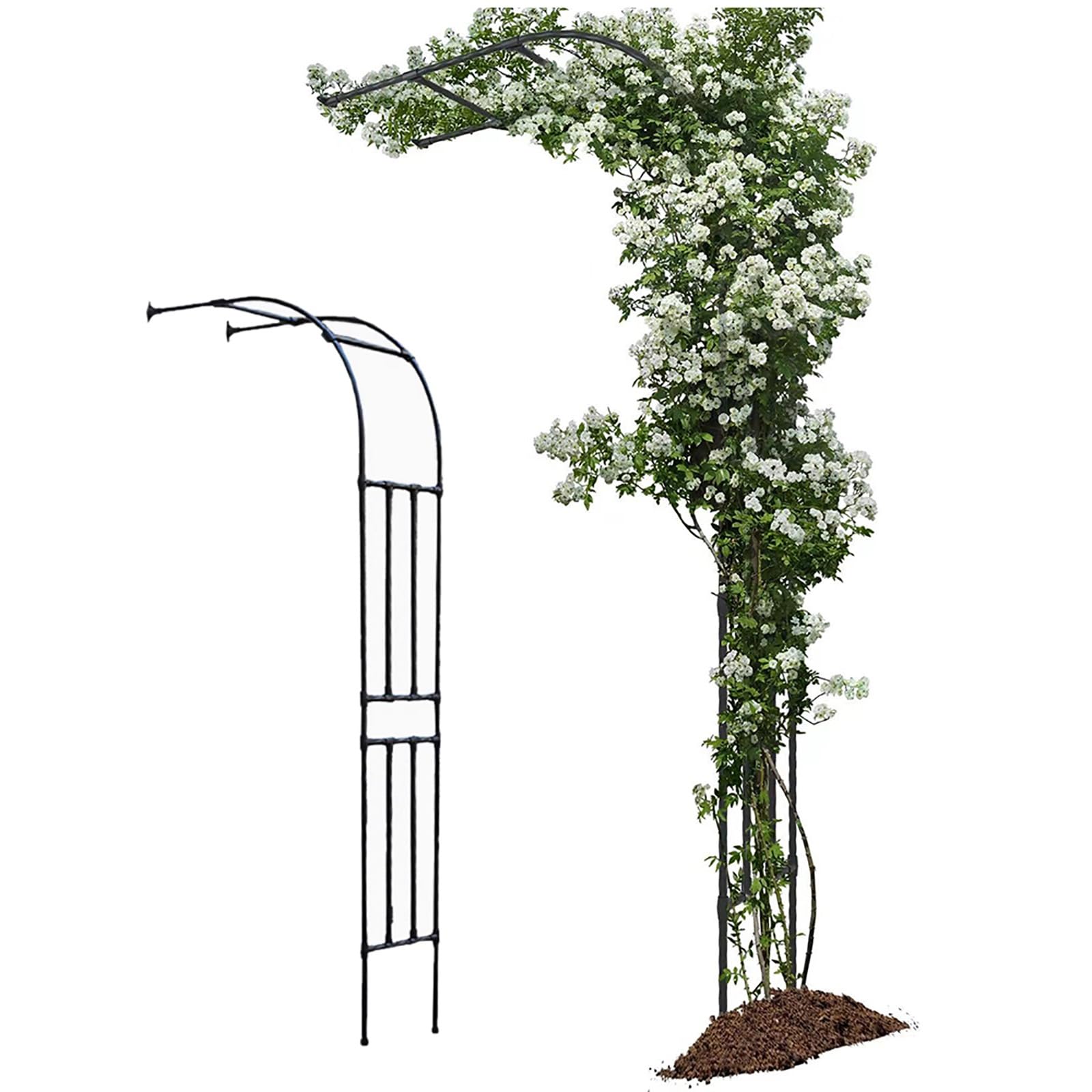 Półksiężyc metalowa kratka ogrodowa do roślin pnących, montowana na ścianie, idealna do wszystkich winorośli i kwiatów pnących (czarna, 220 x 240 cm)