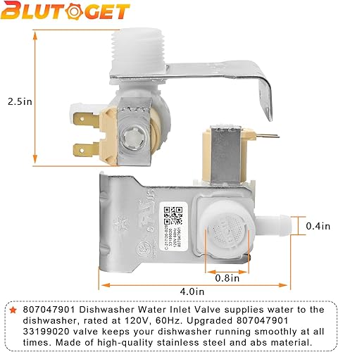 Miniatura 5 de 807047901 Válvula de entrada de agua para lavavajillas de Blutoget -Fit para lavavajillas Frigidaire Crosley Kenmore FGID2466QF5A, FFCD2413US2A,