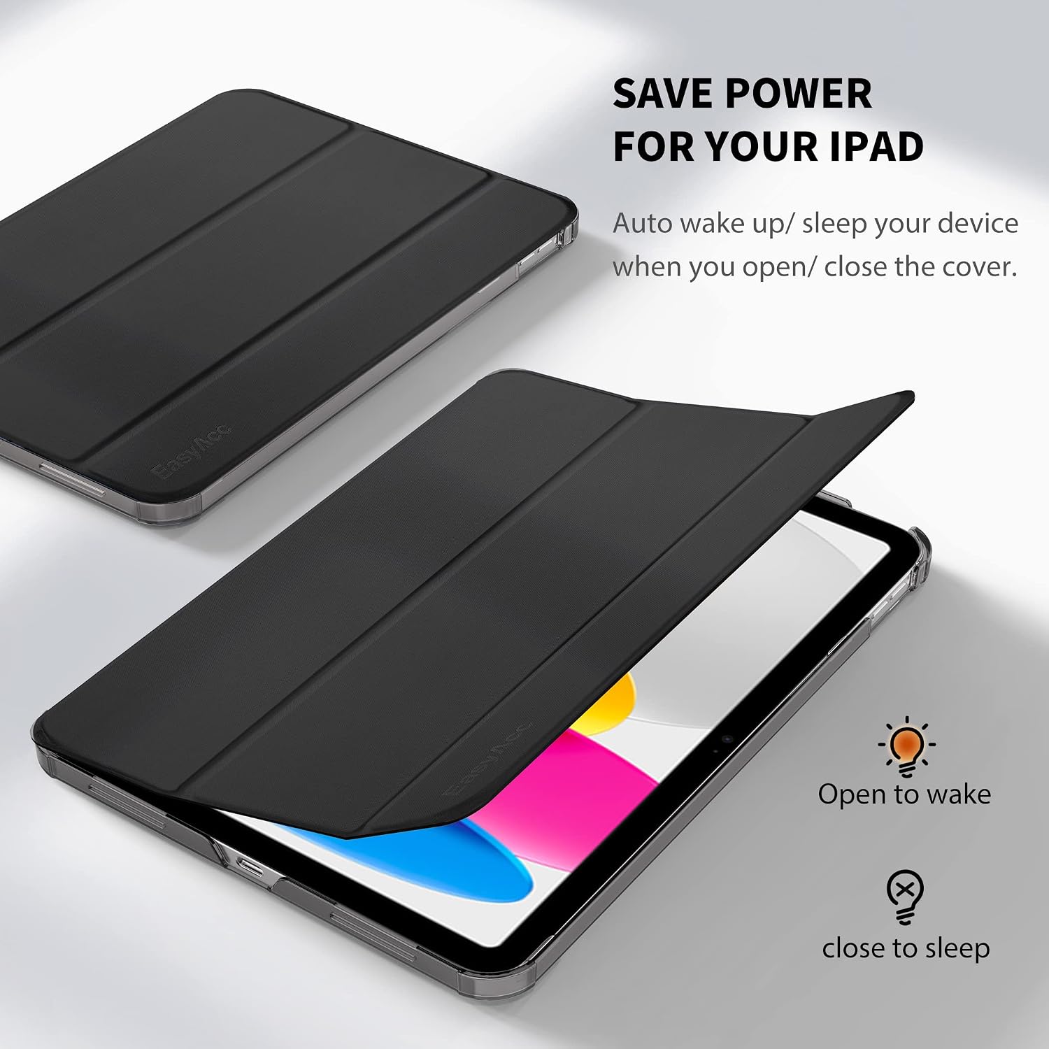 EasyAcc Case for iPad 10th Generation 10.9-inch 2022 (Model:A2696/A2757/A2777),Slim Hard Back 10th Gen Cover iPad Protective Smart Stand Case for iPad 10 Generation 10.9- Black