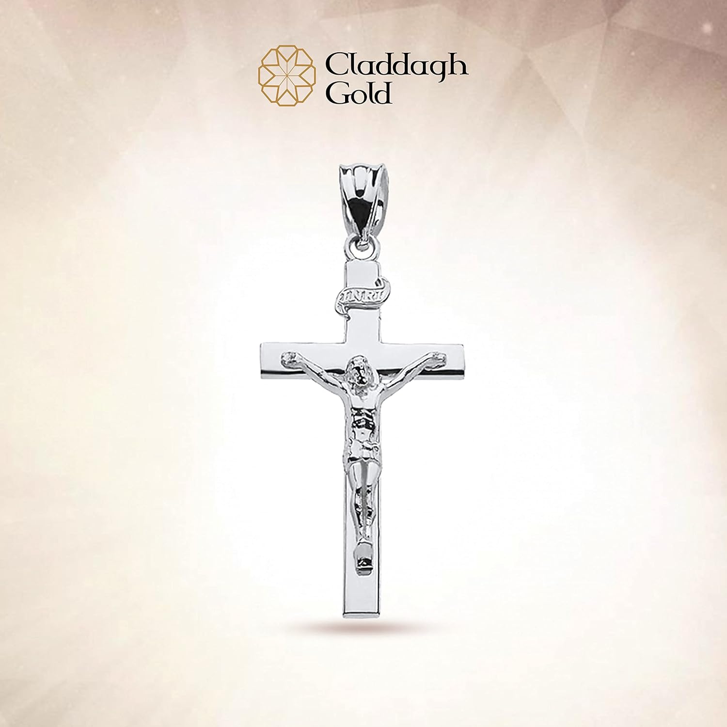 Claddagh Gold Fine 925 Sterling Silver Linear Cross INRI Crucifix Charm Pendant - Image 5