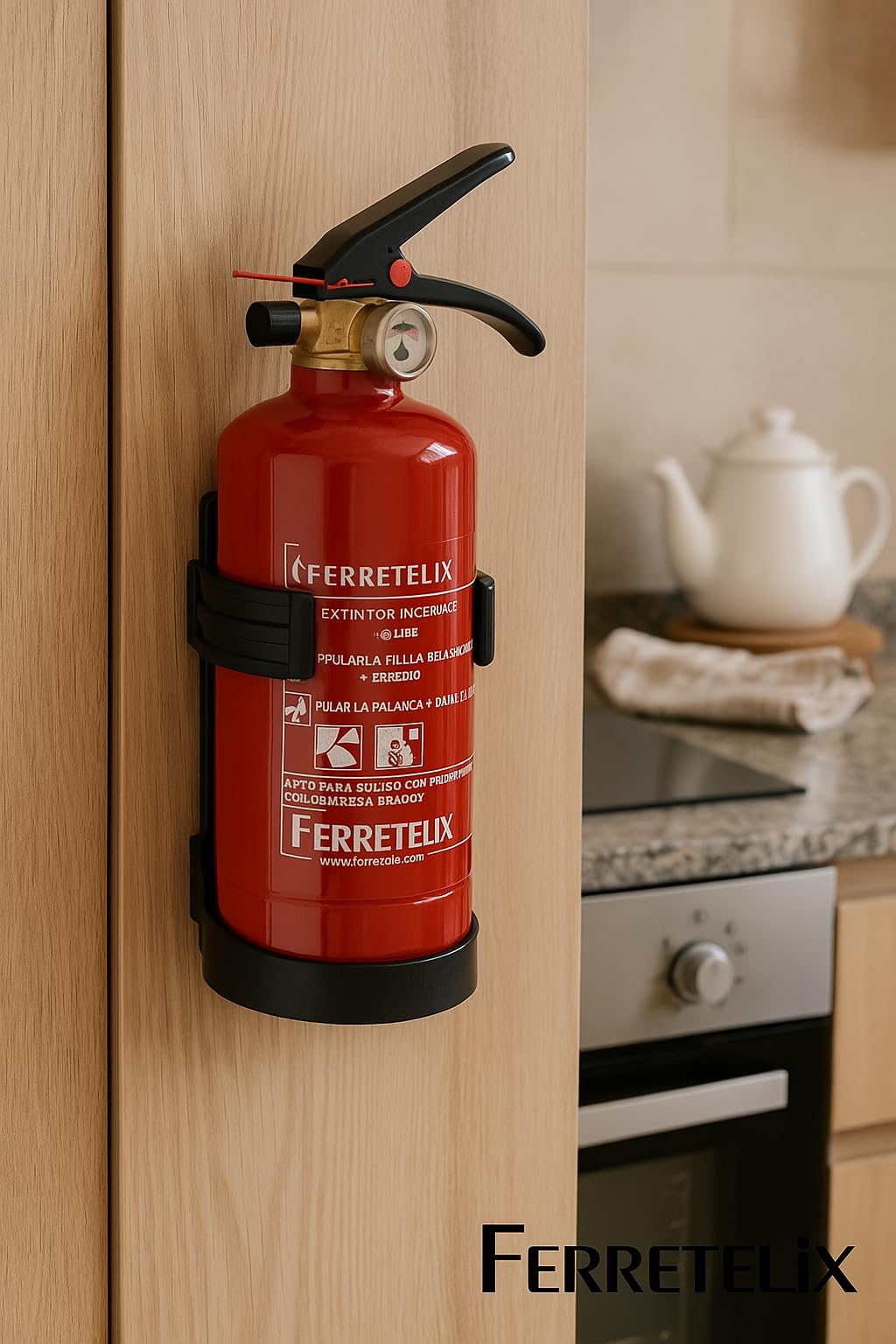 Ferretelix® Extincteur à Poudre ABC 2 kg | Homologué CE | Support de Fixation Inclus | Usage Domestique, Véhicules, Bureaux et Commerces