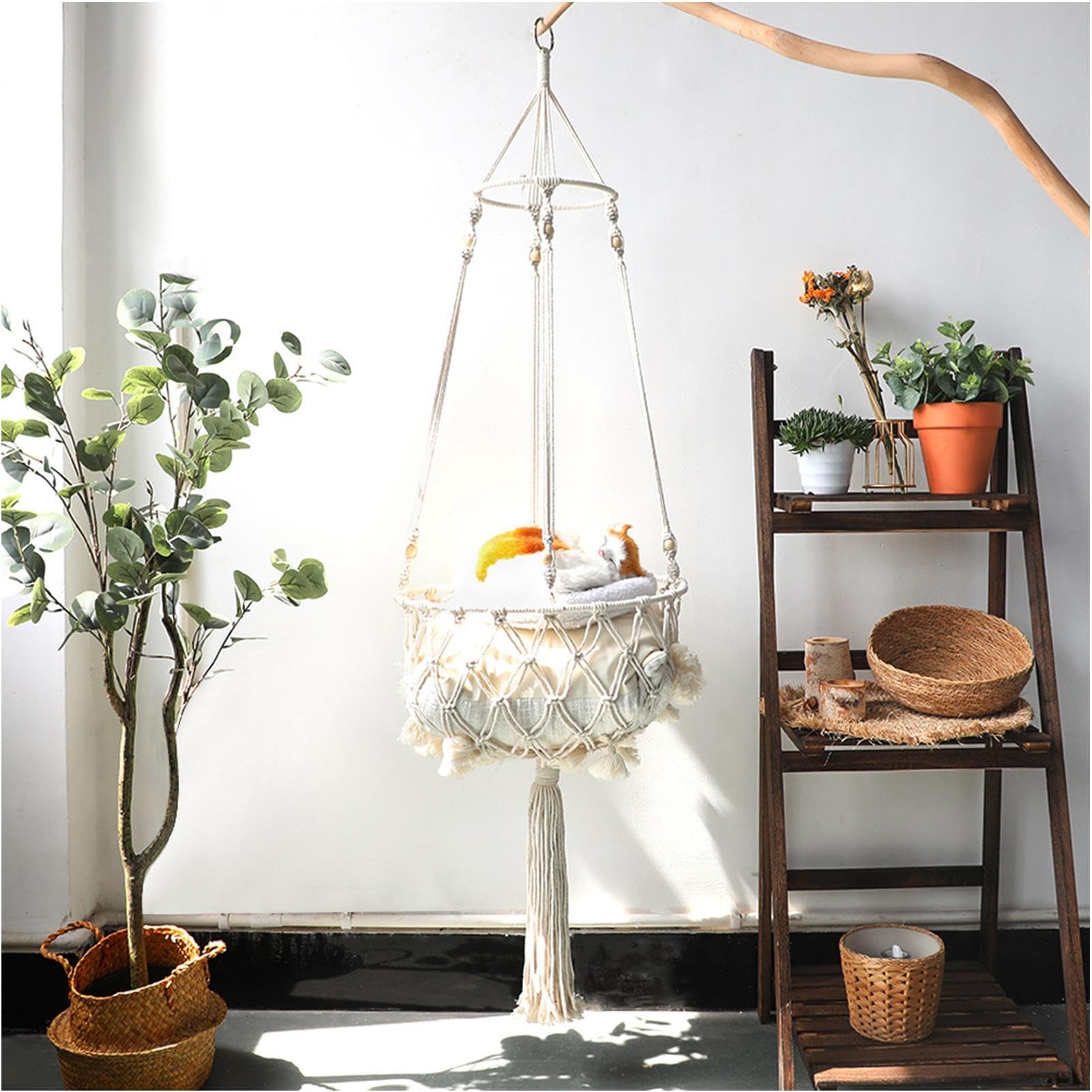 Katzenhängematte aus Baumwolle - Boho Macrame mit gemütlichem Tierbett | Kreative langlebige Indoor-Katzen im modernen Design zum Schlafen, Spielen, Klettern