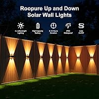 Vista 2 de Paquete de 4 luces de pared alimentadas por energía solar para exteriores arriba y abajo, para montaje en valla, lámparas LED decorativas Blanco
