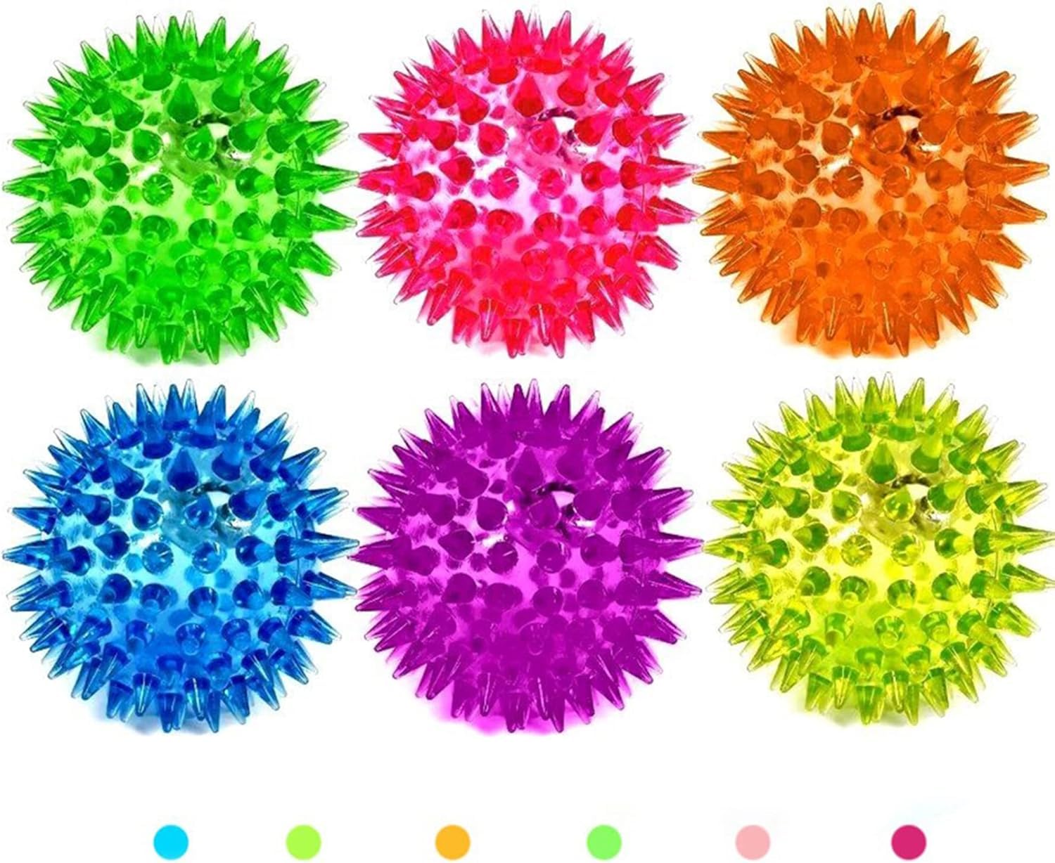 SKYTEยฎ 6x Spiky LED Flashing Bouncy Disco Balls with Light, Squishy Stress Relief Fidget Squeezy Spikey Ball Toy for OCD ADHD ADD & Autism High Anxiety Levels 6.5cm