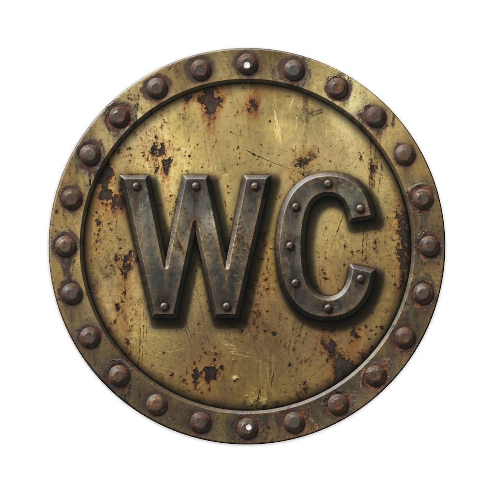 Toilet （WC） Riveted Shield Metal Tin Sign Plaque Wall Decor for Cafe, Club Bar, Office, Home Garden Round Metal Poster 8x8Inch