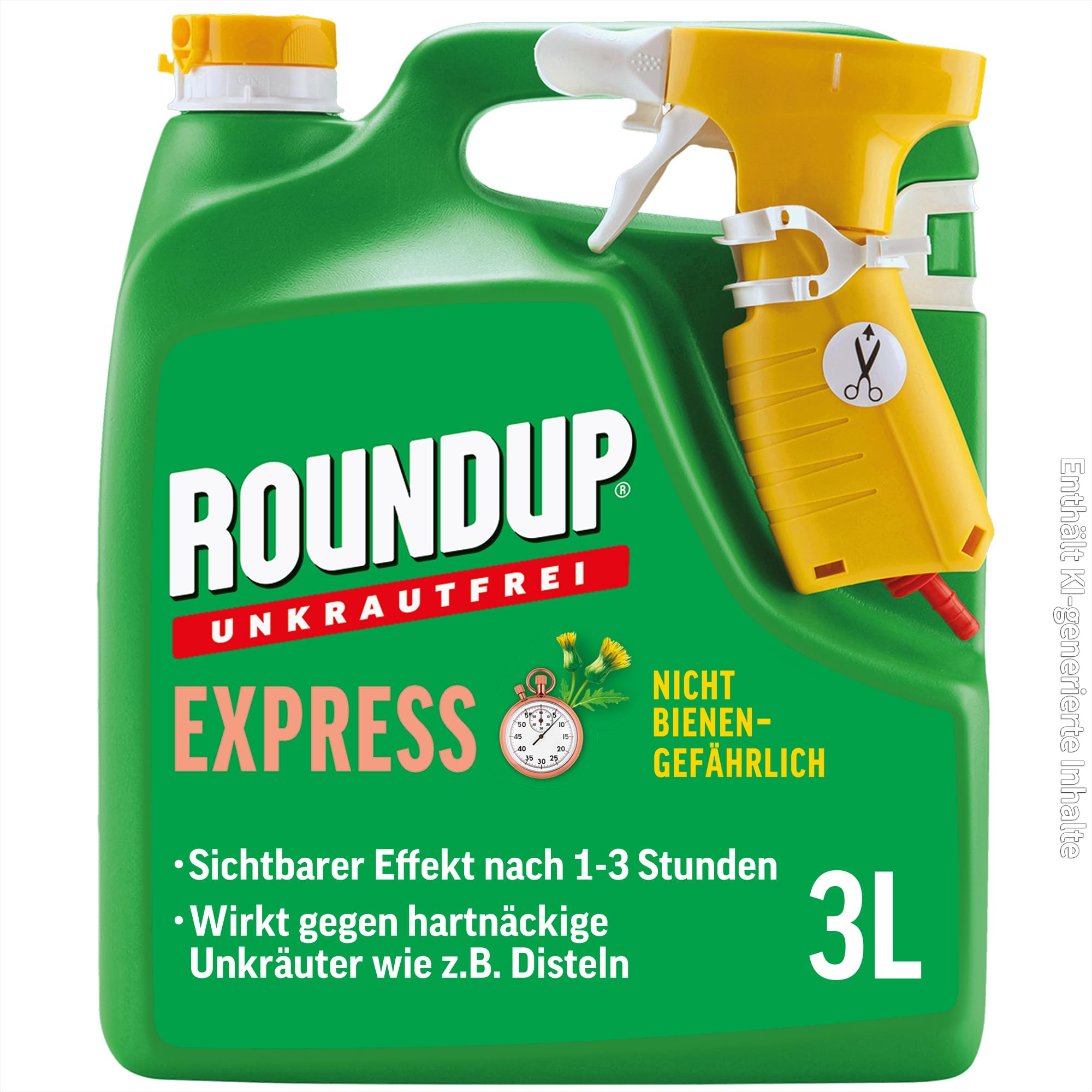 Roundup Unkrautfrei Express 3L Drucksprühgerät gegen Unkraut in Ziergärten | Anwendungsfertiges Kontaktherbizid | Sichtbarer Effekt nach 1 bis 3 Stunden