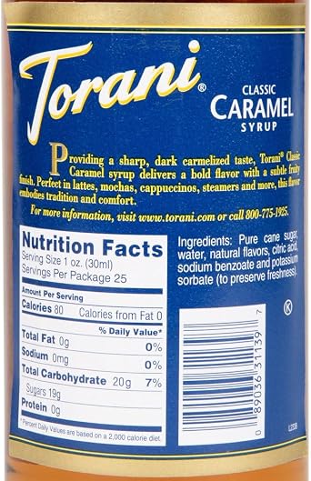 Torani CLASSIC Caramel Syrup, 750 mL