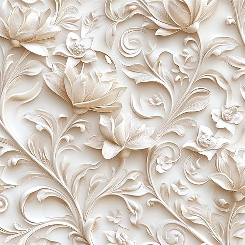 Embossed Beige Gold Ivory Magnolia Floral Peel and Stick Wallpaper Wall Decor Self Adhesive Wall Paper Stick on Easy Peel Off Contact for Renter Apartment