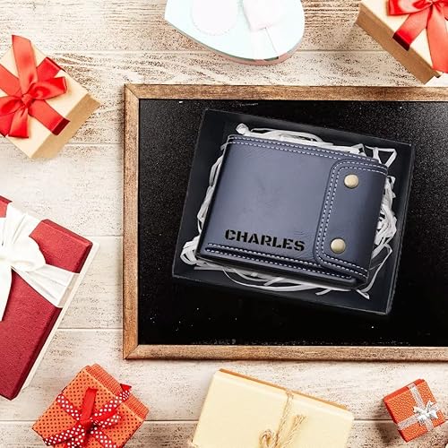 Miniatura 7 de Personalized Wallet for men, Custom Engraved Leather Wallets with name, Customized Gifts for Dad Hombre Husband Son, Black