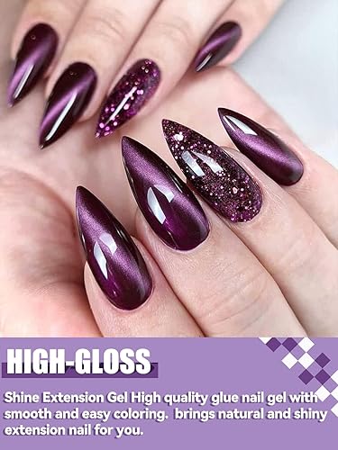 Miniatura 38 de Kit de uñas de gel de poliéster, gel de extensión de uñas de ojo de gato de EBANKU de 6 colores, gel constructor magnético con purpurina, kit 6