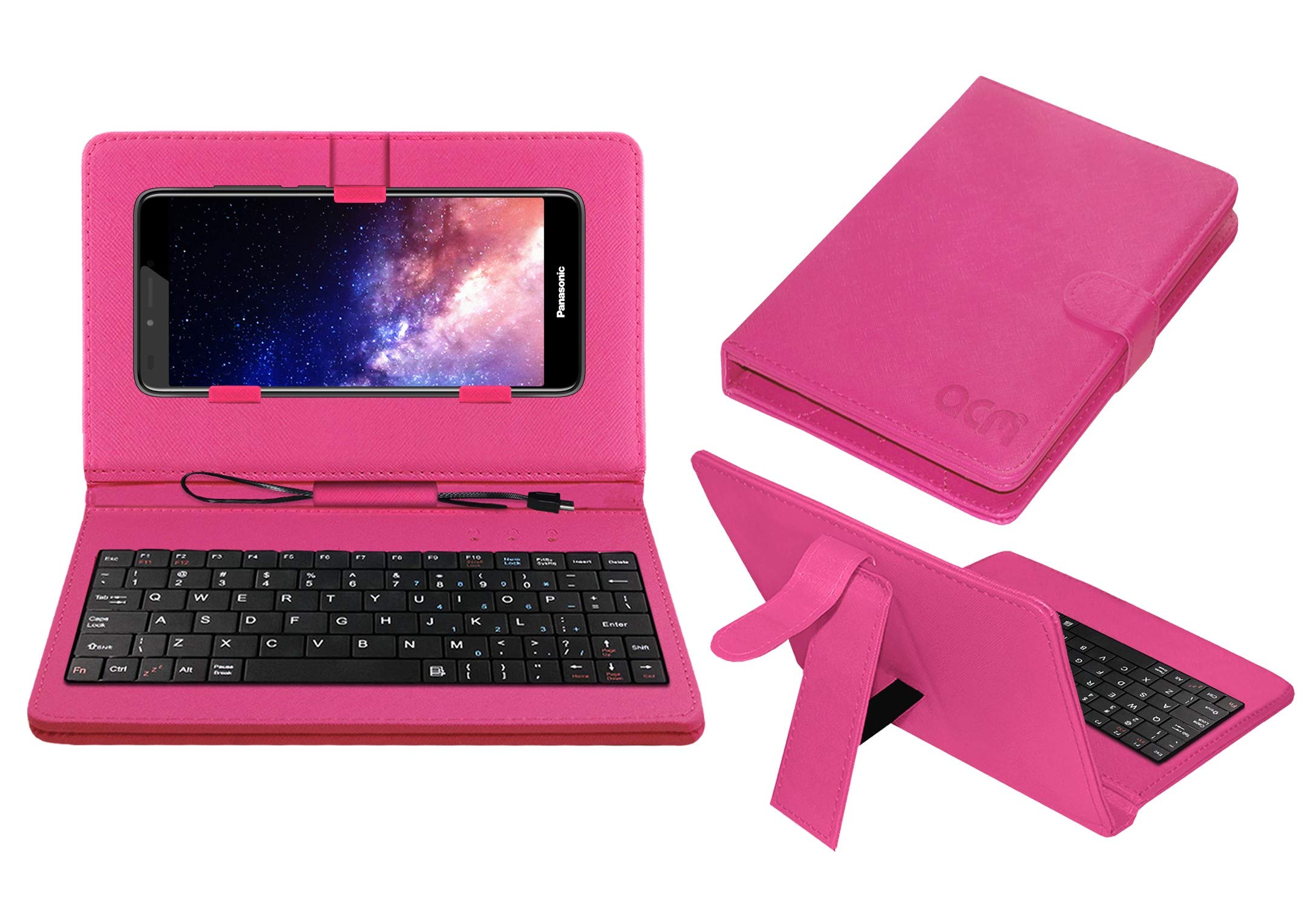 ACM Keyboard Case Compatible with Panasonic Eluga I7 Mobile Flip Cover  Stand Direct Plug Play Device for Study Gaming Pink