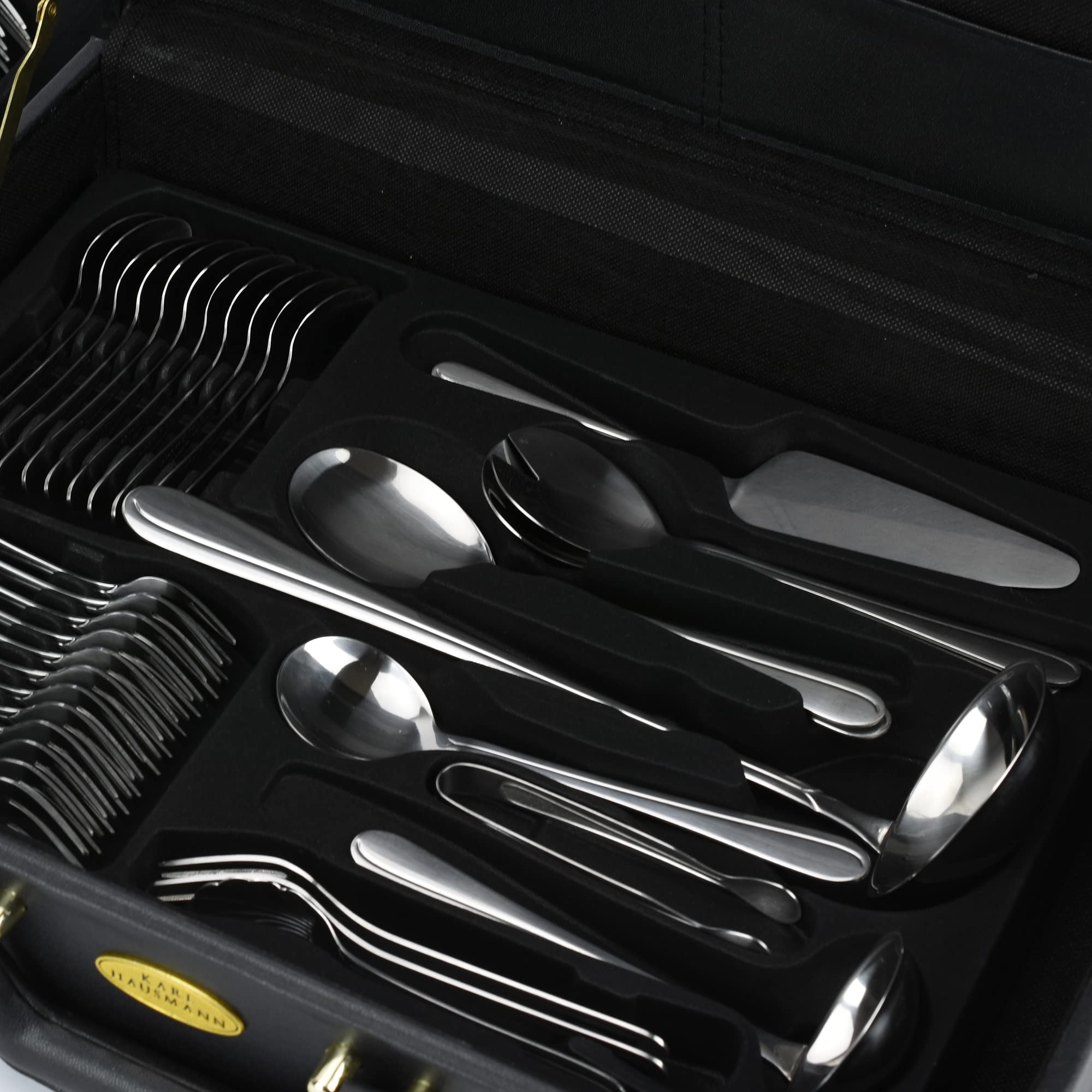 KARL HAUSMANN Set Posate 12 Persone, 72 Pezzi in Acciaio Inox 18/0 con Valigetta - Servizio Posate con Coltelli Forchette Cucchiai + Posate da Servizio, Lucido, Lavabili in Lavastovigli