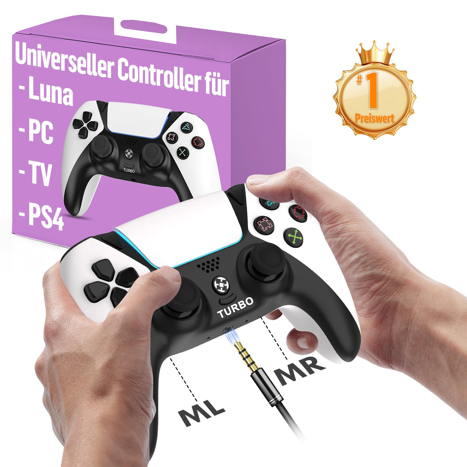 Ruibopad Ymir Wireless Luna Controller PC Bluetooth Gamepad für Fire TV Stick Gaming Kein Drift ALPS Joystick mit 1200mAh Akku Turbo Paddles Weiß