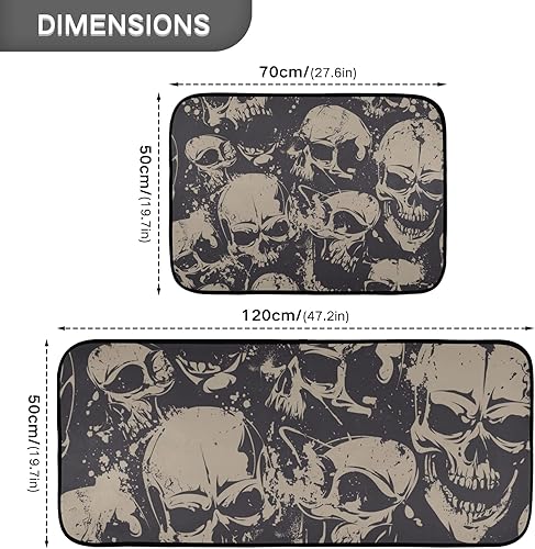 Miniatura 3 de Juego de 2 alfombras y tapetes de cocina de calaveras acolchados, antifatiga, antideslizantes, lavables, decoración de casa de campo para el hogar,
