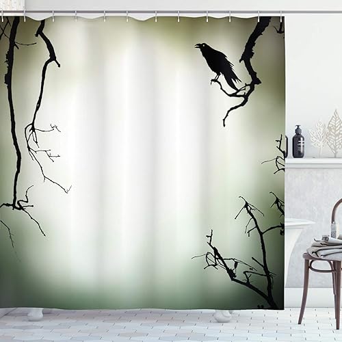 Cortina de regadera de terror de Ambesonne, cortina con escena de túnel de minería, geología, foto sin fin, juego de decoración para baño con