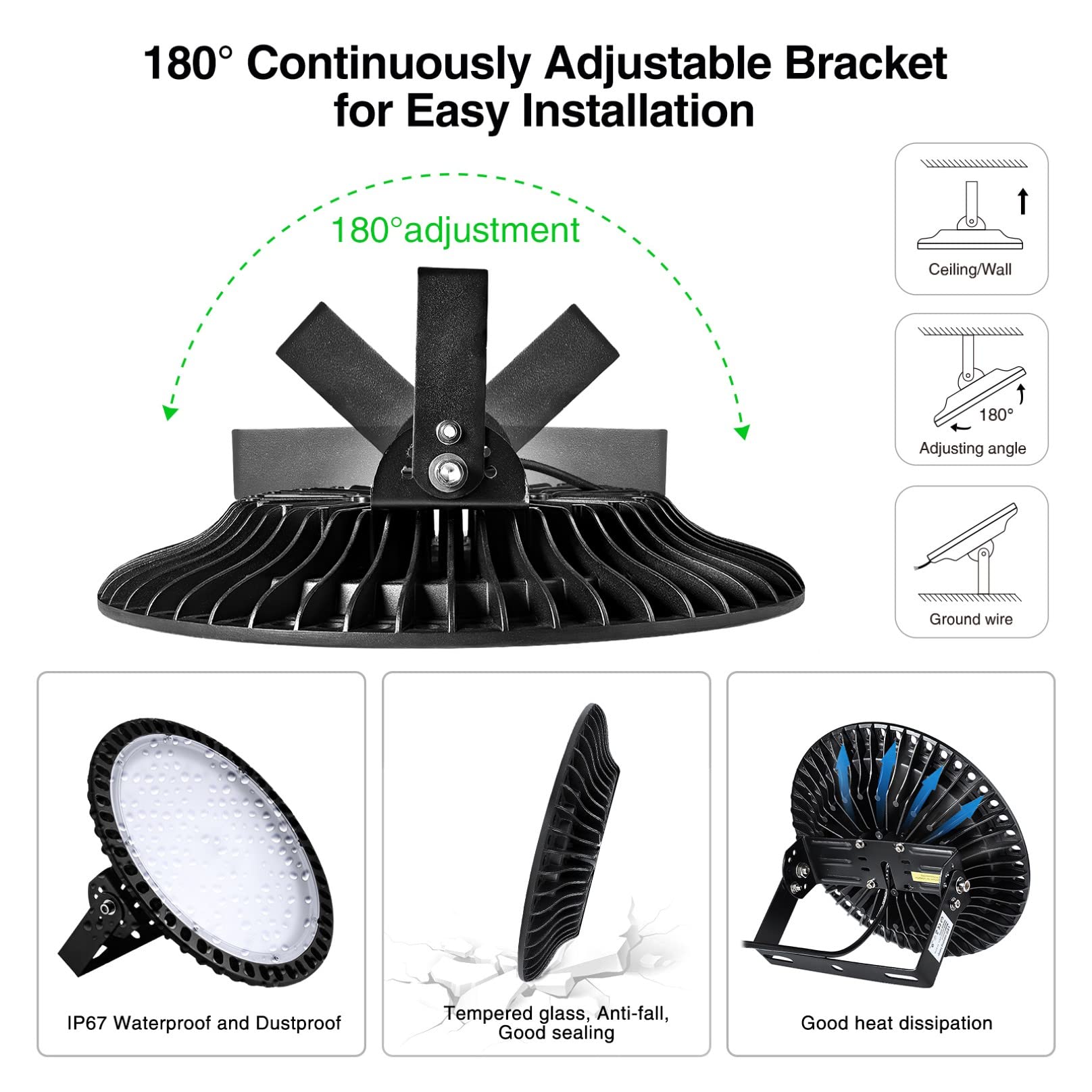 200W LED-UFO Industrial High Bay Light 6500K Cold White Workshop Lights Fixture 16000Lm 110V Commercial Bay Lamp for — view 6