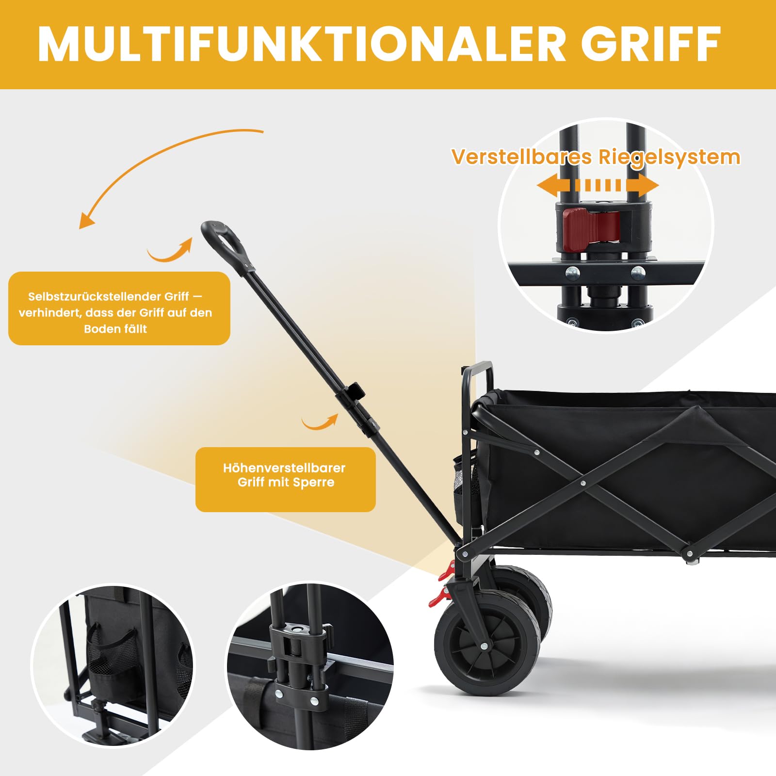 Palawano Bollerwagen Faltbar 150L – Transportwagen mit Rollen, Schwerlast Campingwagen für Festival, Strand, Garten & Einkauf