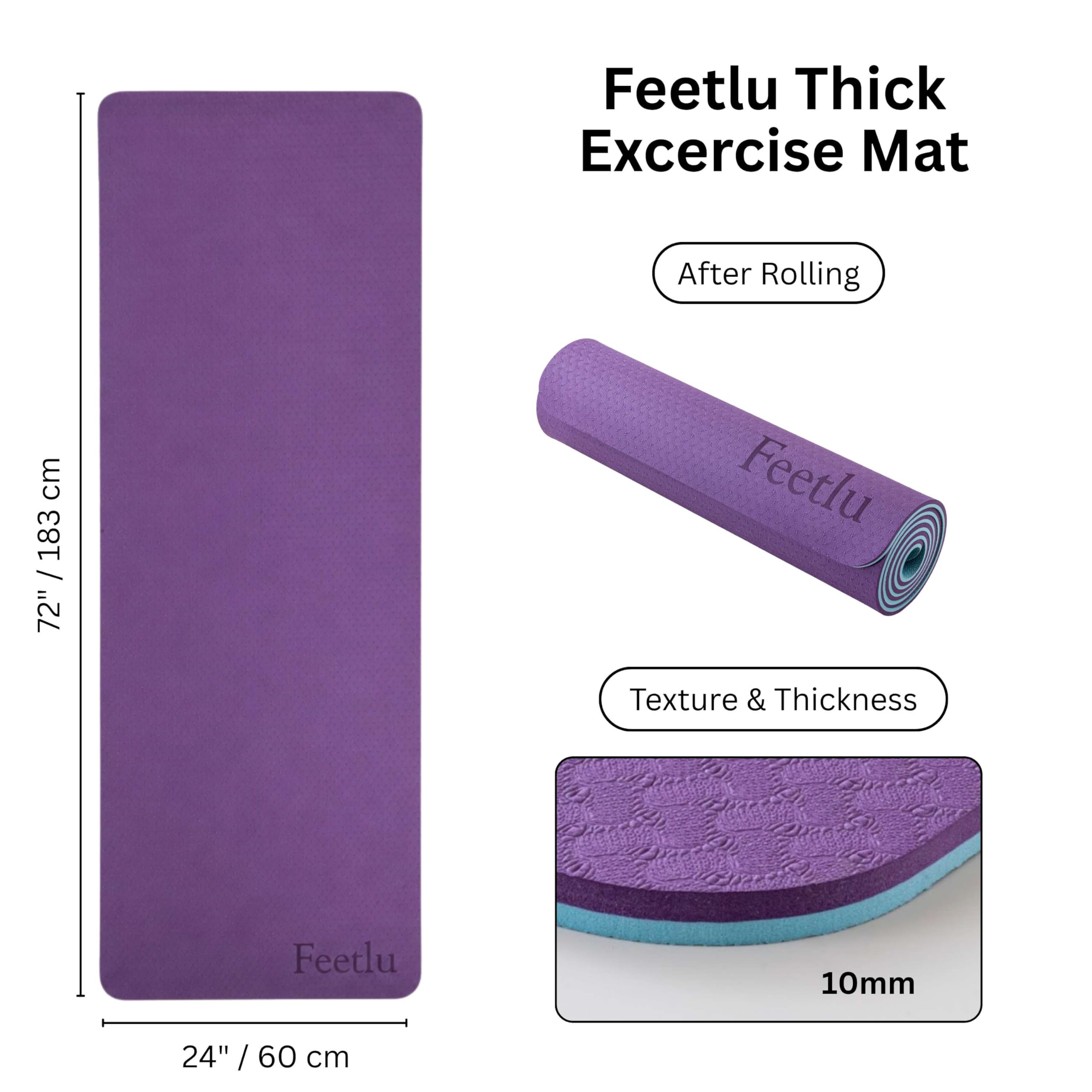Tappetino da yoga per esercizi, 10 mm, extra spesso, antiscivolo, con cinghia per il trasporto, per donne e uomini, yoga, pilates, fitness, casa, palestra, dimensioni 182 x 61 cm