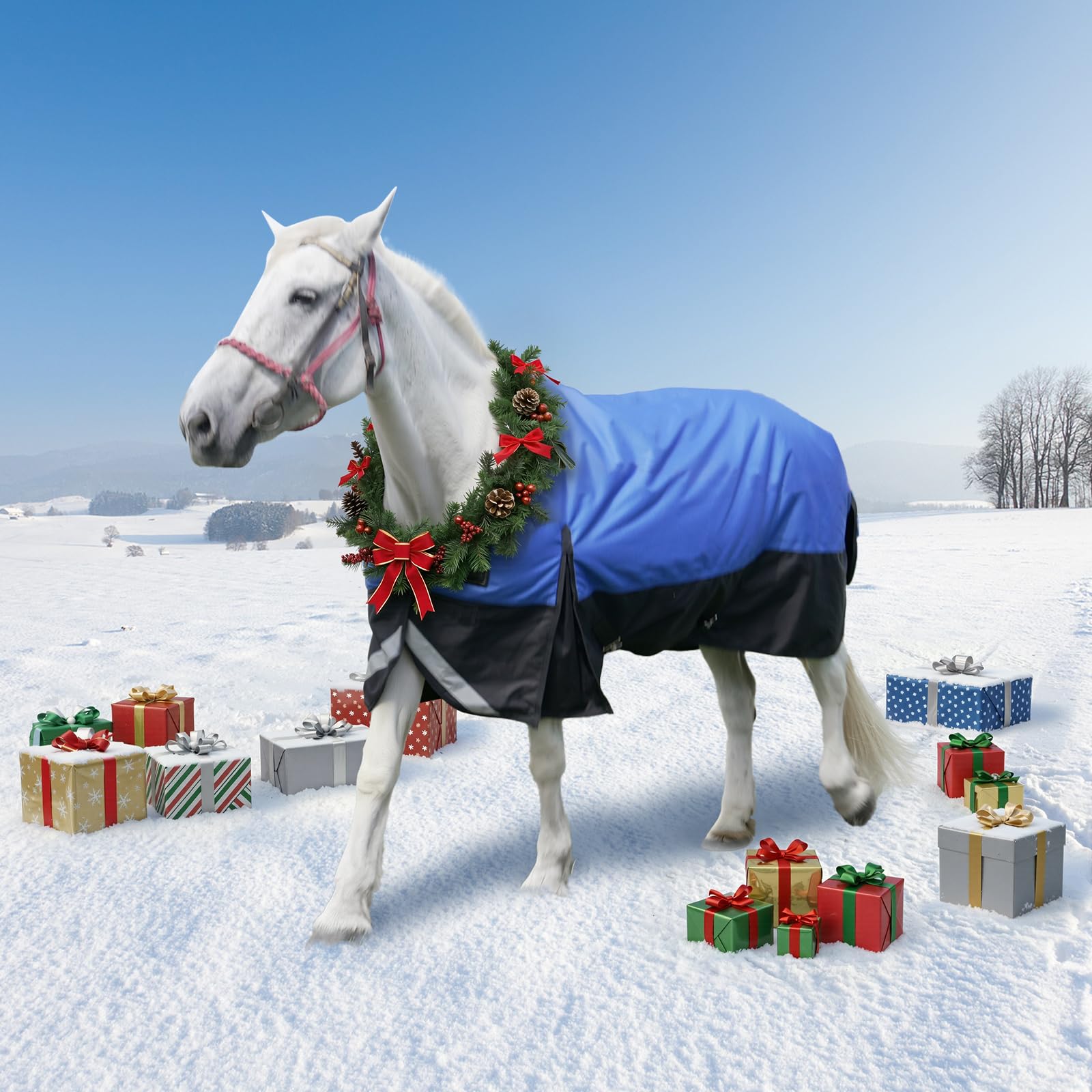 Manta para caballo de invierno de 155 cm, 1200D, impermeable, resistente, resistente, gruesa, con relleno Snuggit de 220 g, transpirable y cálida para caballos