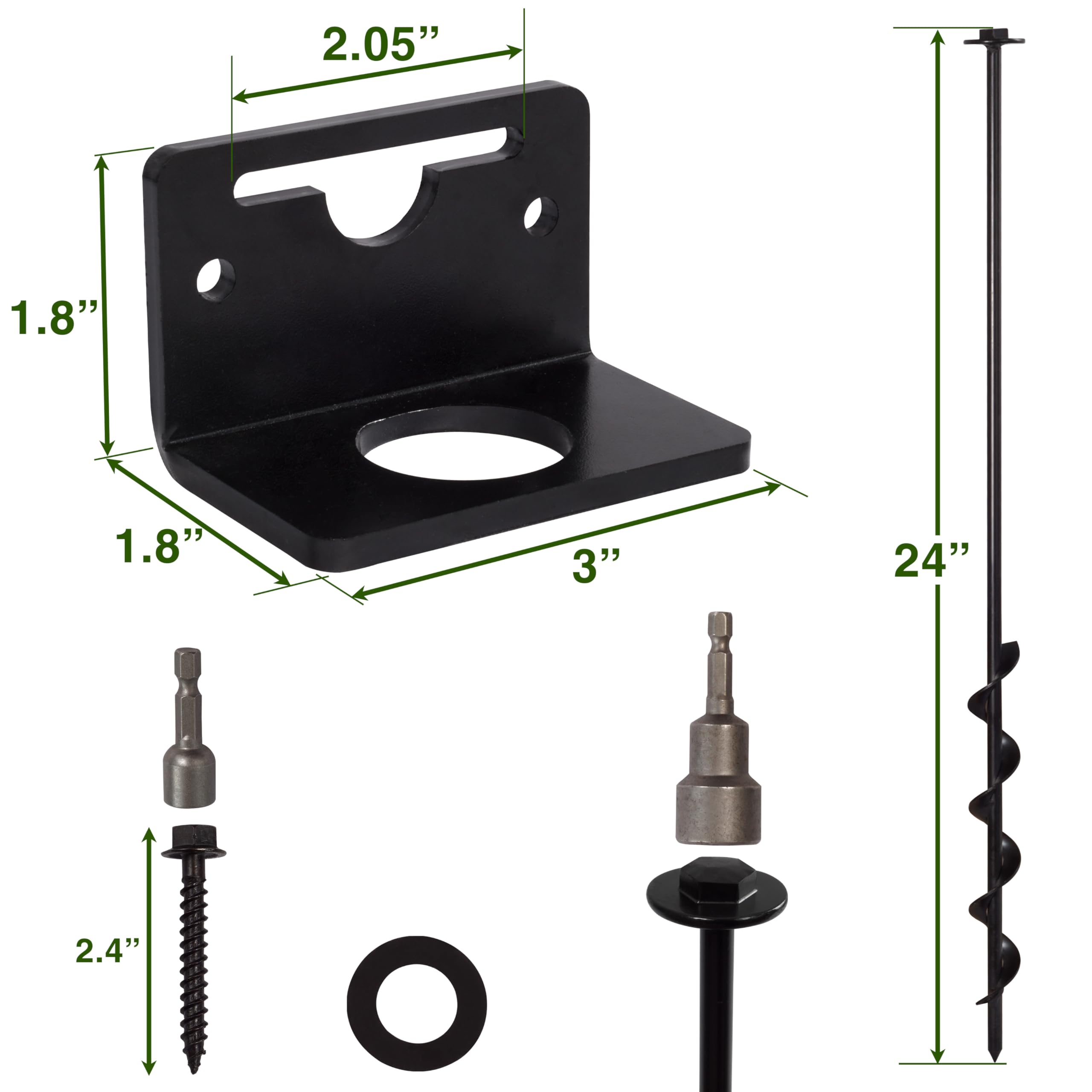 Anclajes para casa móvil de 24 Pulgadas, Juego de 8 Anclajes de Tierra atornillados con Soportes y Adaptador para Taladro, Anclajes de Tierra, Kits de Anclaje de cobertizo de Almacenamiento y