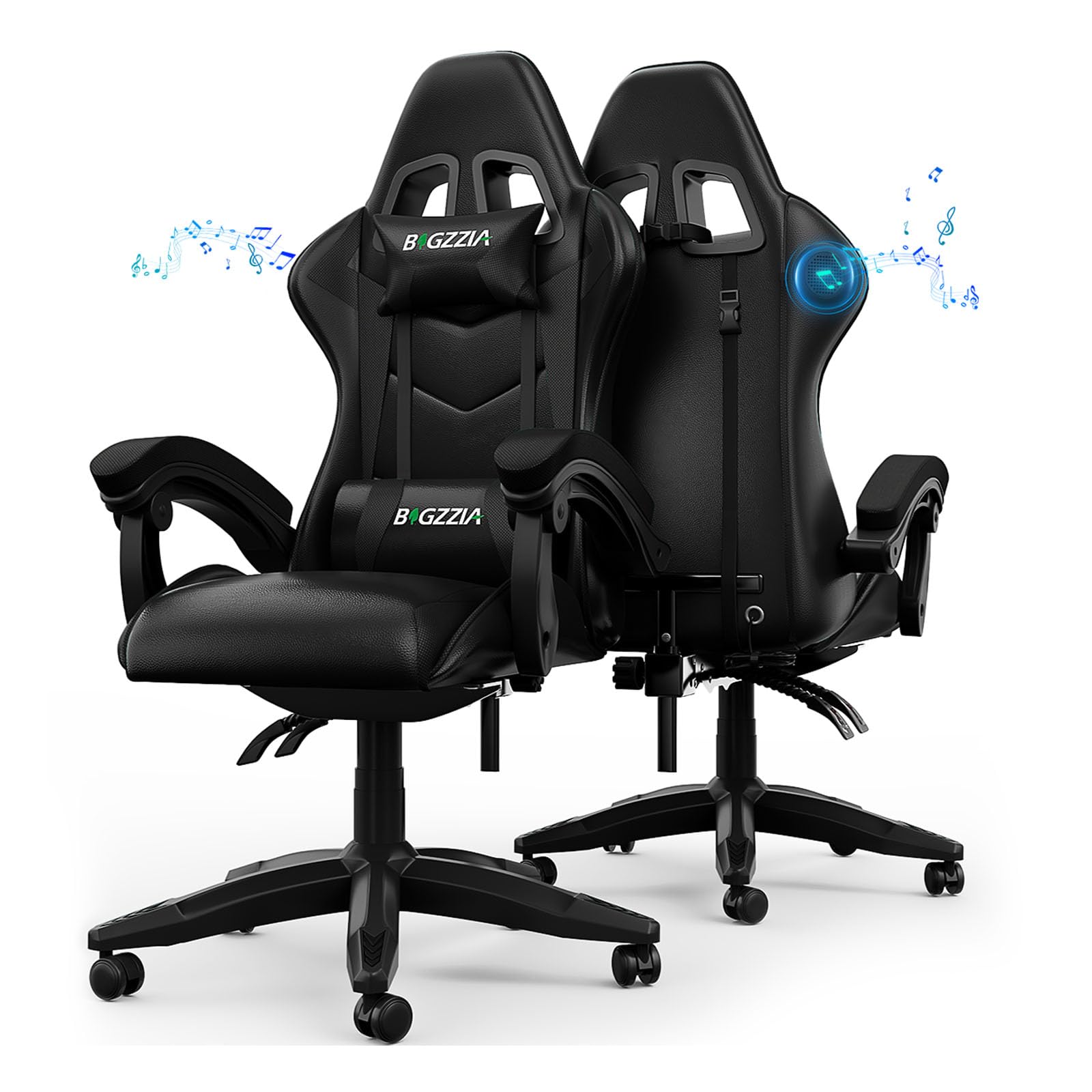 bigzzia Gaming Chair with Bluetooth Speaker, Gaming Armchair with Lumbar Support, Adjustable and Swivel Office Chair with a Load Capacity of 150 kg for Adults and Children — image 1