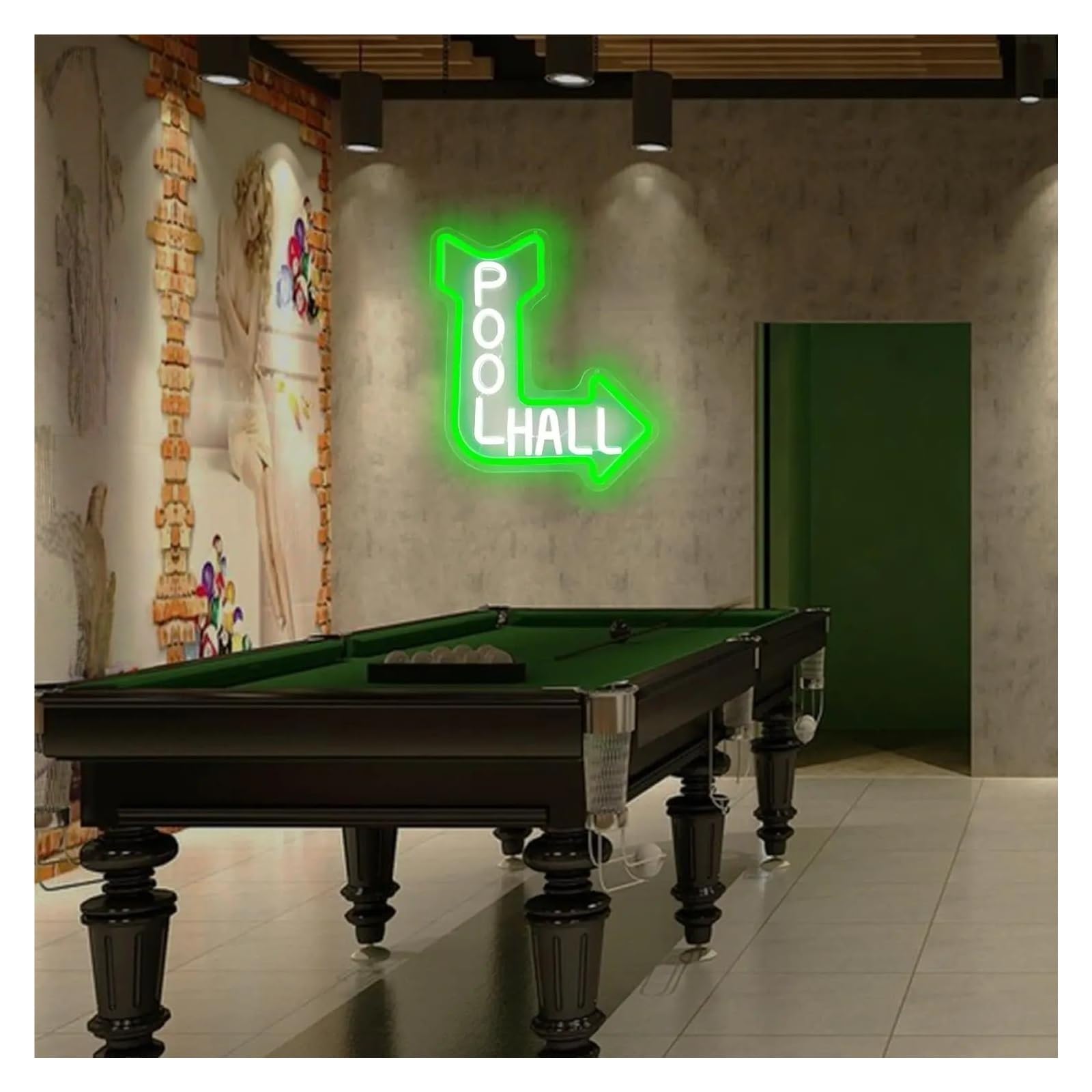 Decoración Lámparas Letrero De Neón Pool Hall Con Flecha Y Luz Regulable Para Sala De Billar Bar Deportivo Fiesta Cueva De Hombre Salas De Juegos Decoración 30.9cmx26.9cm