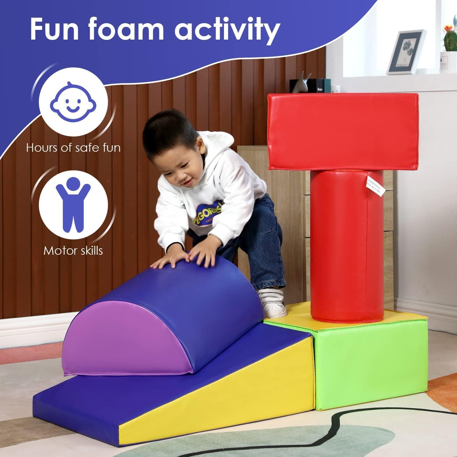 BLKMTY 5-Pieces Climbing Toys for Toddlers, PU Leather Foam Blocks for Kids - Soft Play Climbing for Toddlers - Baby Foam Climbing Blocks for Crawling and Sliding Indoor Playground for Kids