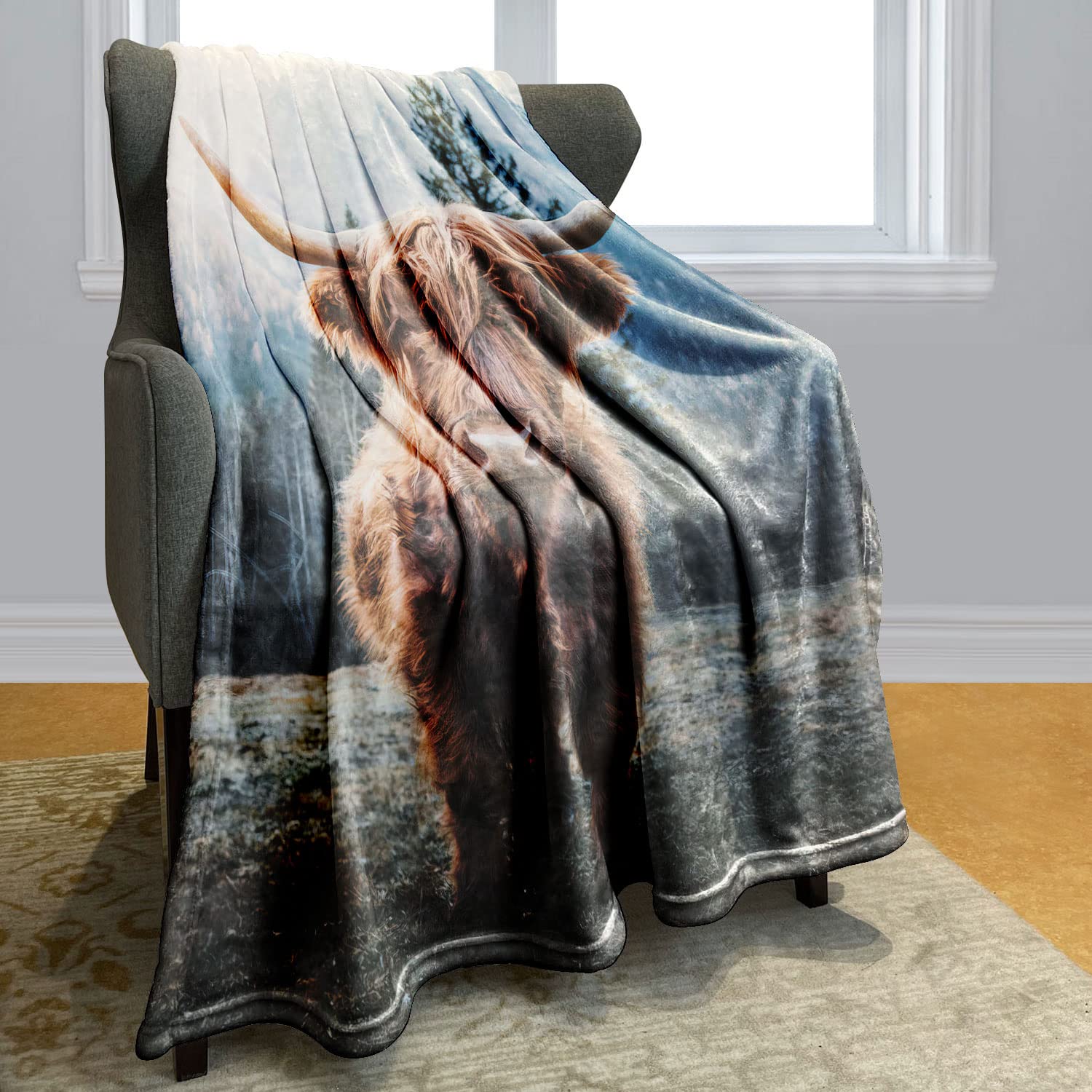 VioletposFlannel Soft Fleece Blanket Cuddly Blankets Soft Bed Throw Blanket Linely Yak Cow 125 x 200 cm