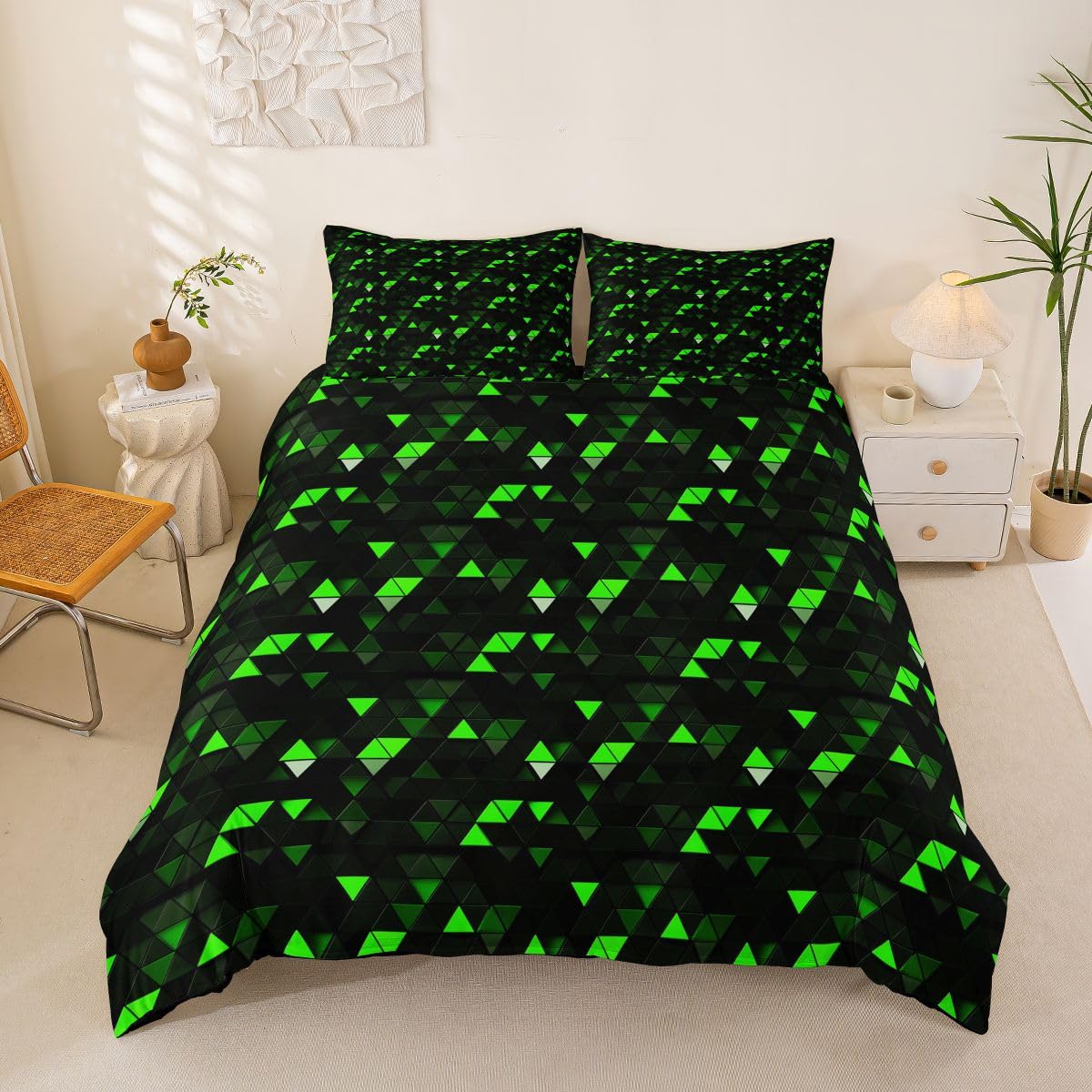 Homewish 3D abstrakcyjna geometryczna poszewka na kołdrę podwójny neonowy czarny zielony zestaw pościeli zielony czarny trójkąt poszewka na kołdrę nowoczesne geometryczne zestawy łóżek