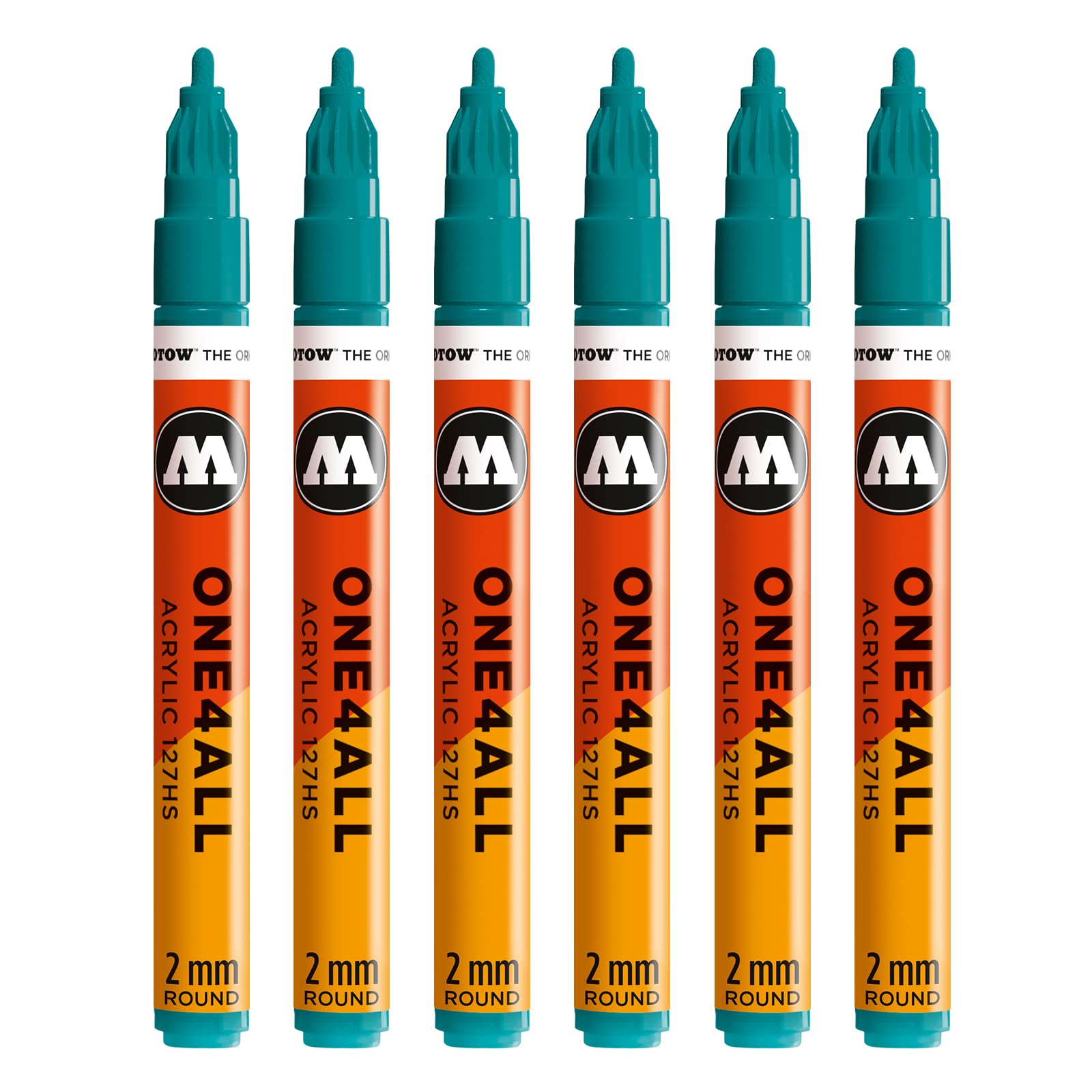 Molotow One4All 127HS Acrylic Marker (2.0 mm Line Width, High Coverage and Permanent, UV-Resistant, for Almost All Surfaces), Pack of 6, Colour 206 Lagoon Blue